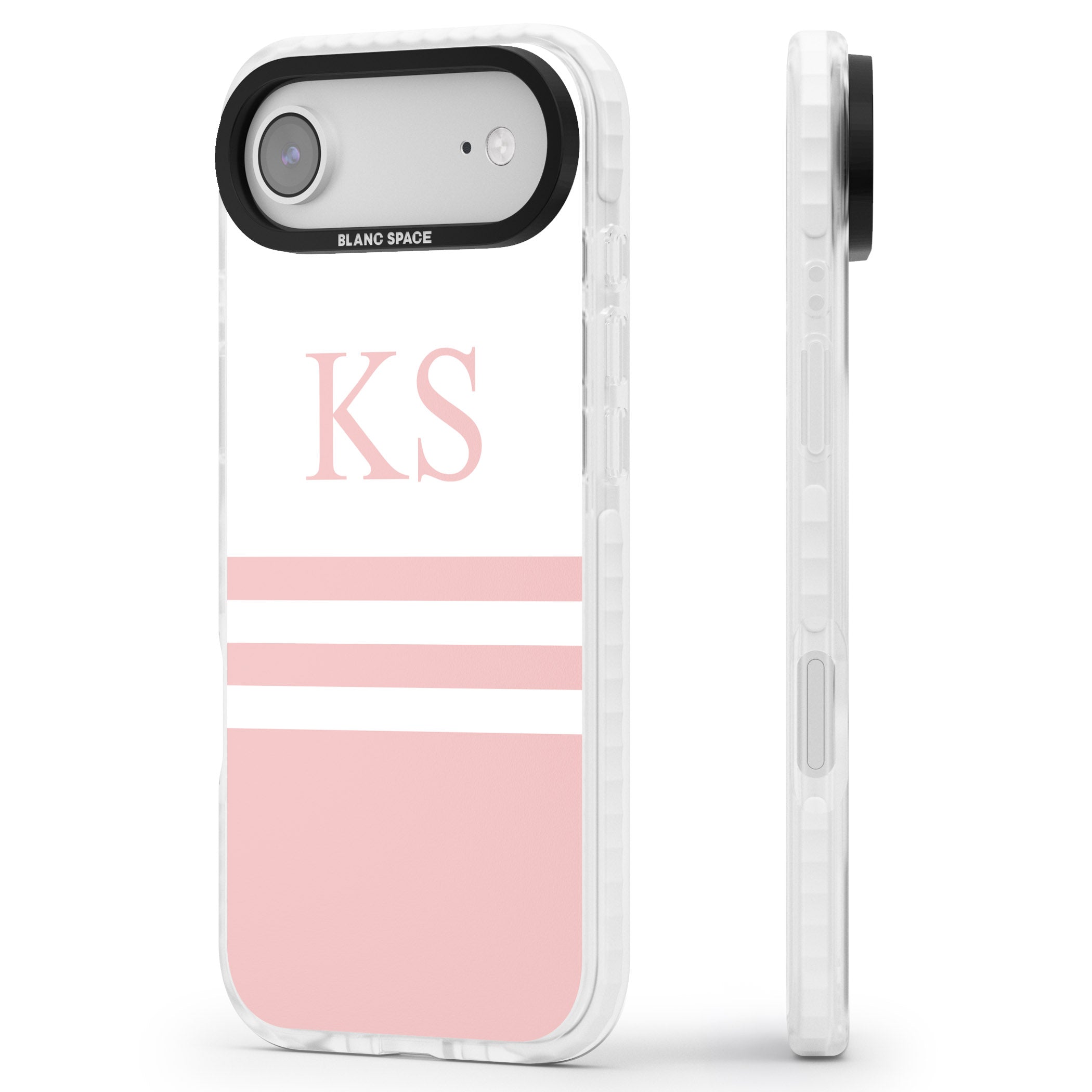 Personalised Pink Stripes & Initials iPhone 17 Air Impact Clear Phone Case Side Profile