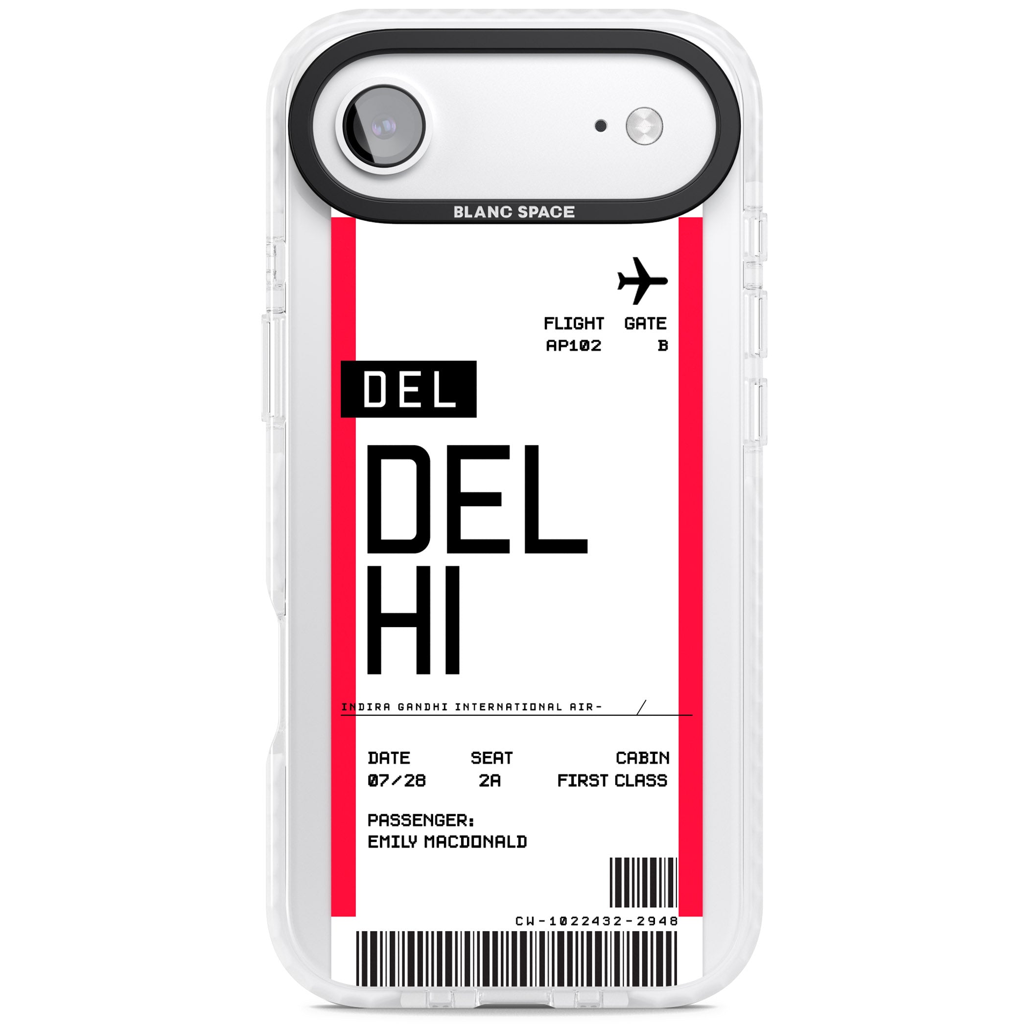 Personalised Delhi Boarding Pass iPhone 17 Air Impact Clear Phone Case