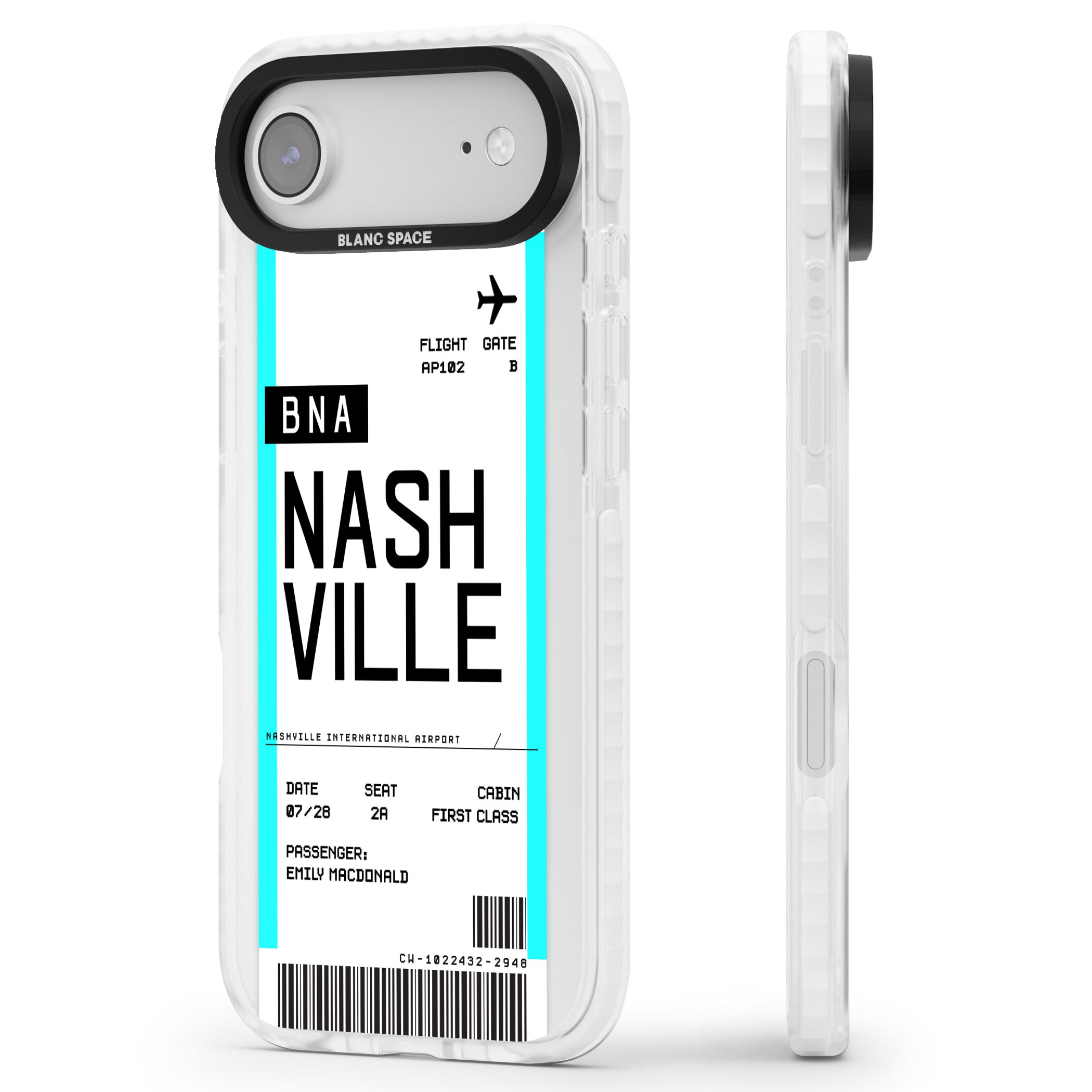Personalised Nashville Boarding Pass iPhone 17 Air Impact Clear Phone Case Side Profile