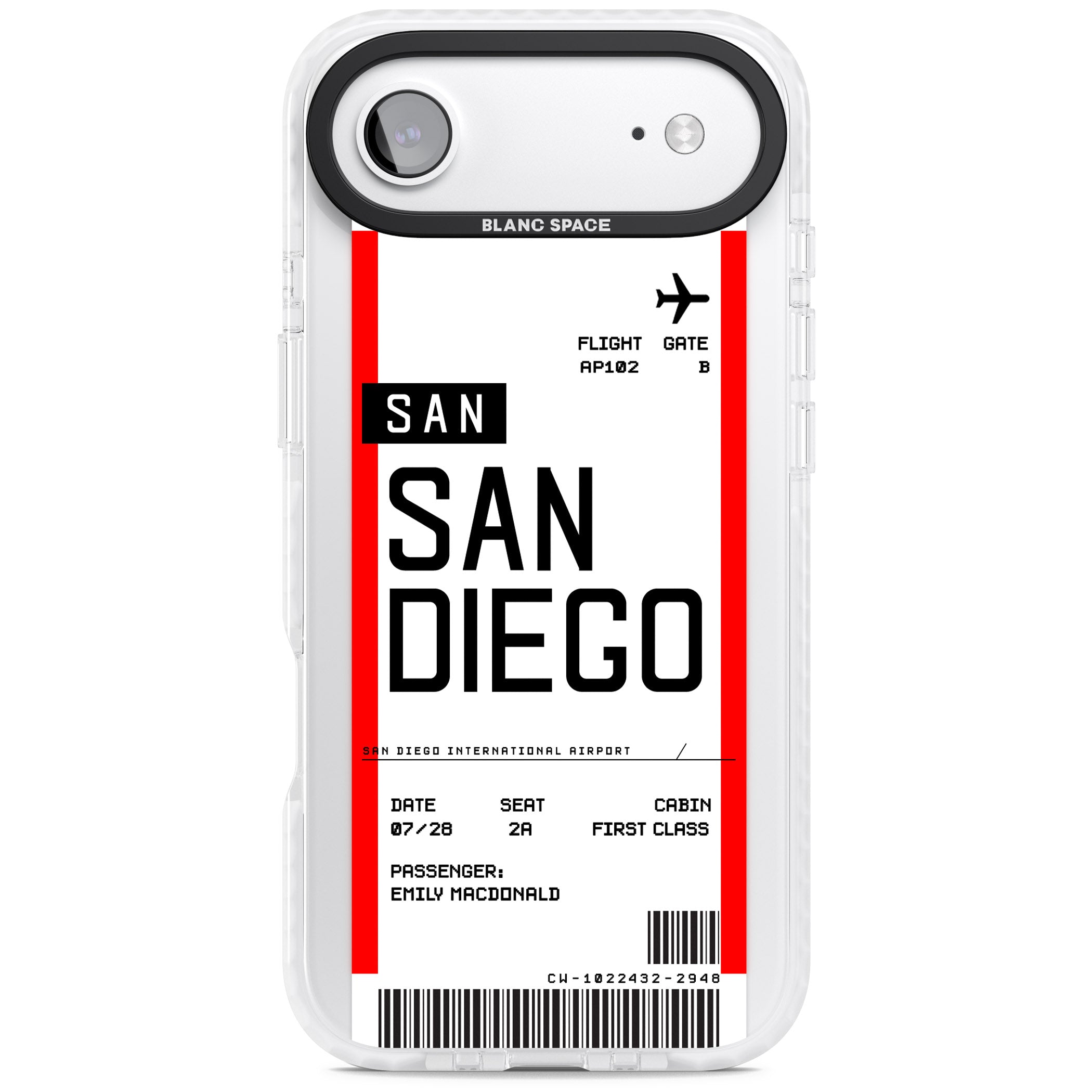 Personalised San Diego Boarding Pass iPhone 17 Air Impact Clear Phone Case