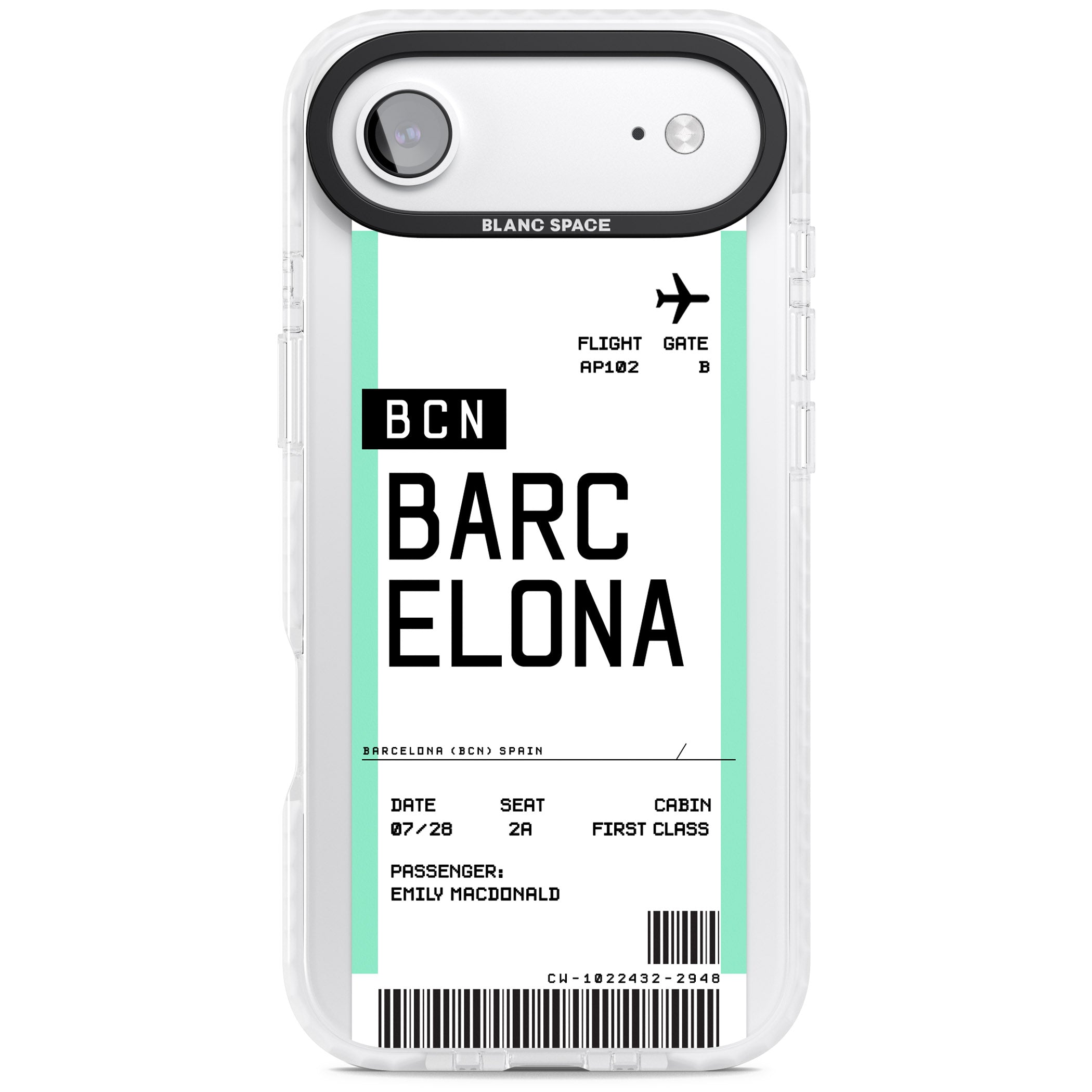 Personalised Barcelona Boarding Pass iPhone 17 Air Impact Clear Phone Case