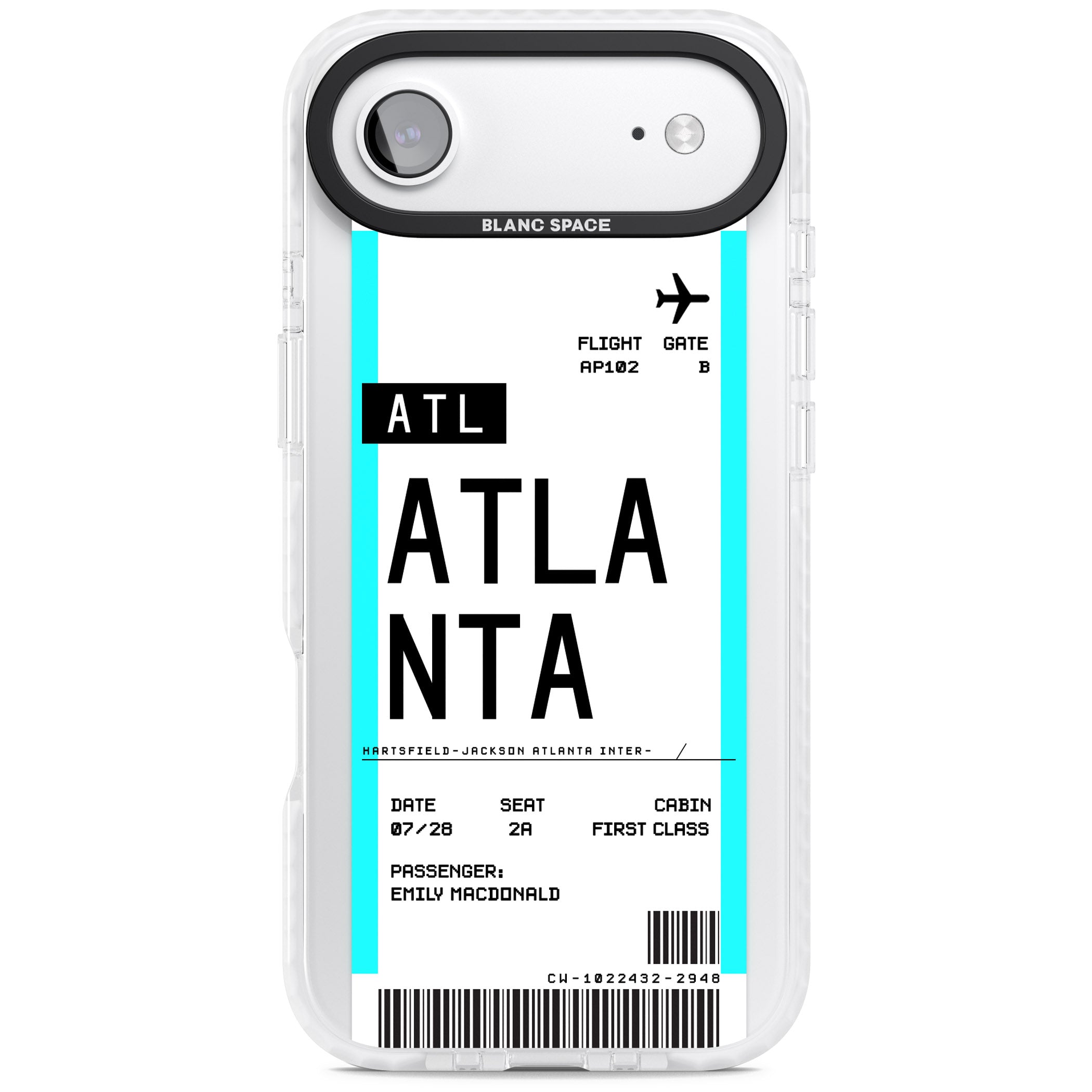 Personalised Atlanta Boarding Pass iPhone 17 Air Impact Clear Phone Case