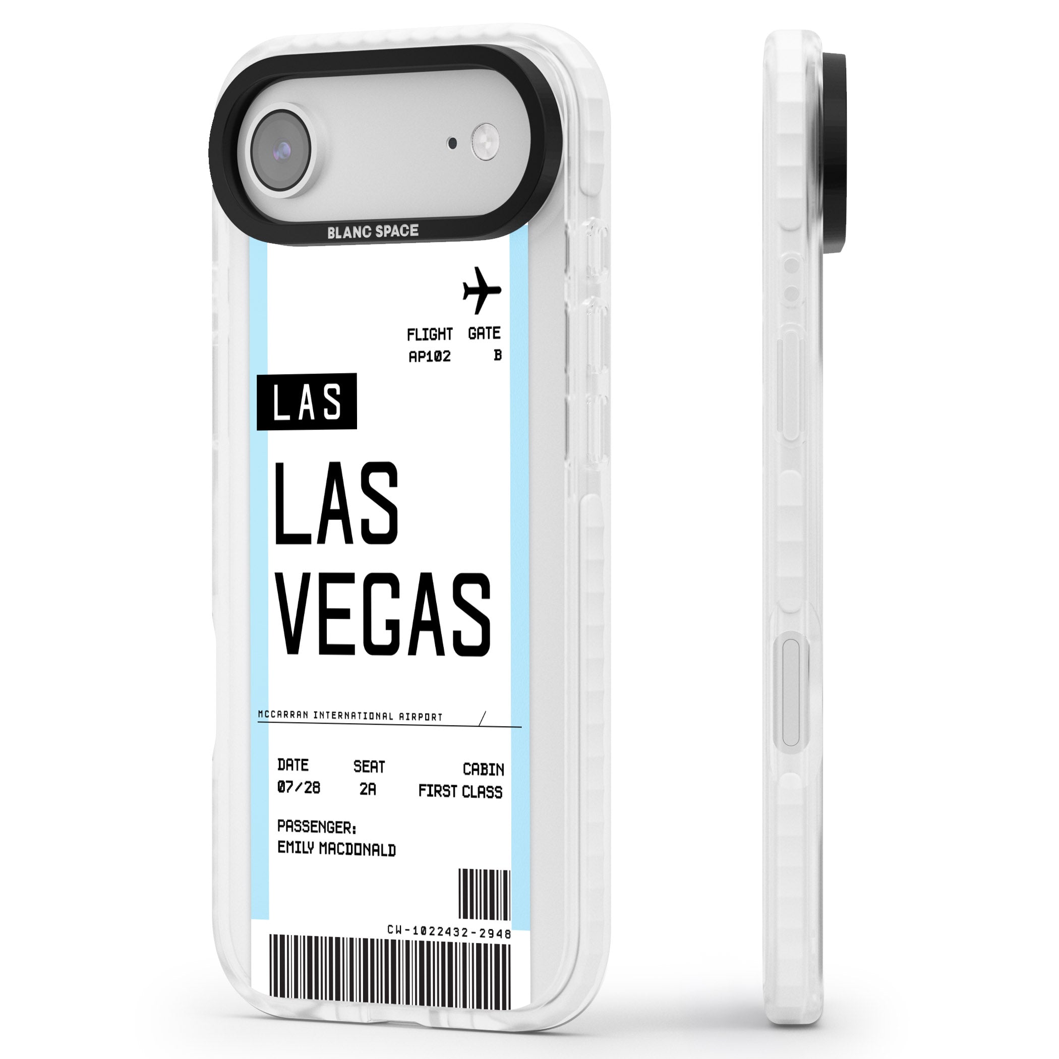 Personalised Las Vegas Boarding Pass iPhone 17 Air Impact Clear Phone Case Side Profile