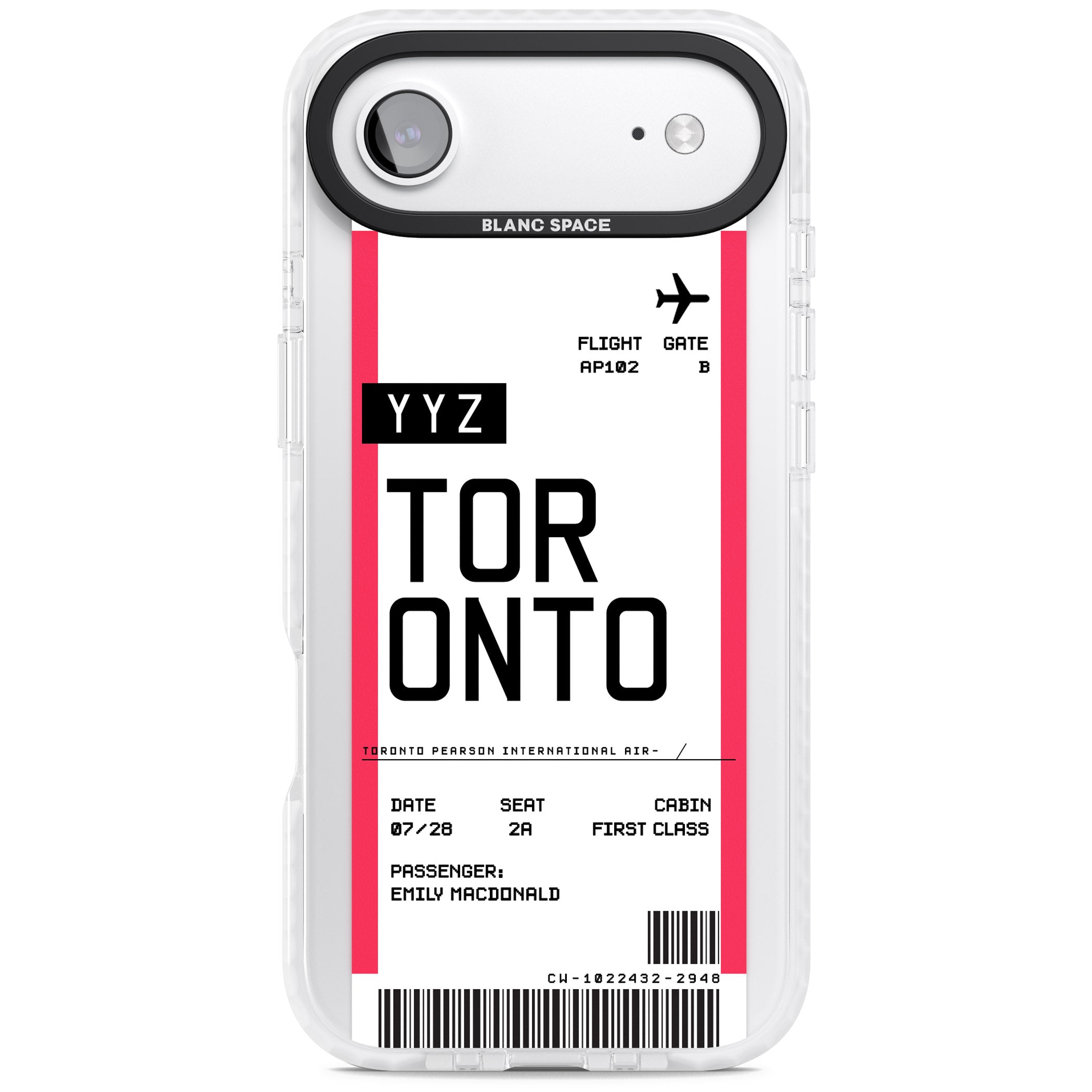 Personalised Toronto Boarding Pass iPhone 17 Air Impact Clear Phone Case