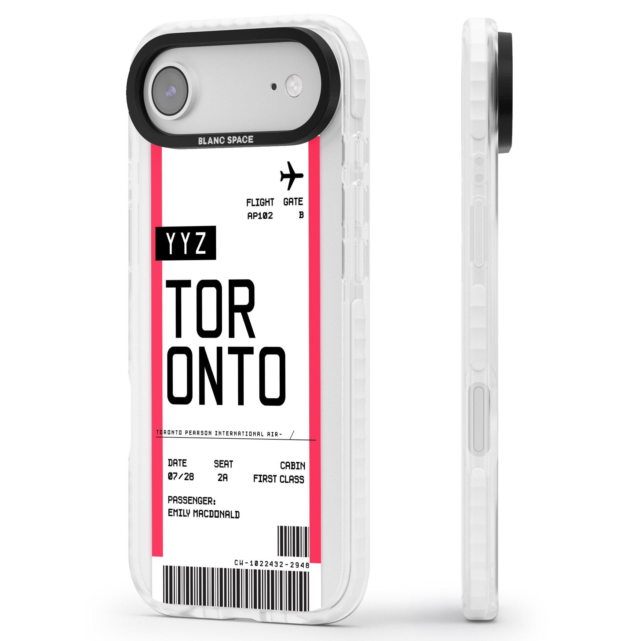 Personalised Toronto Boarding Pass iPhone 17 Air Impact Clear Phone Case Side Profile