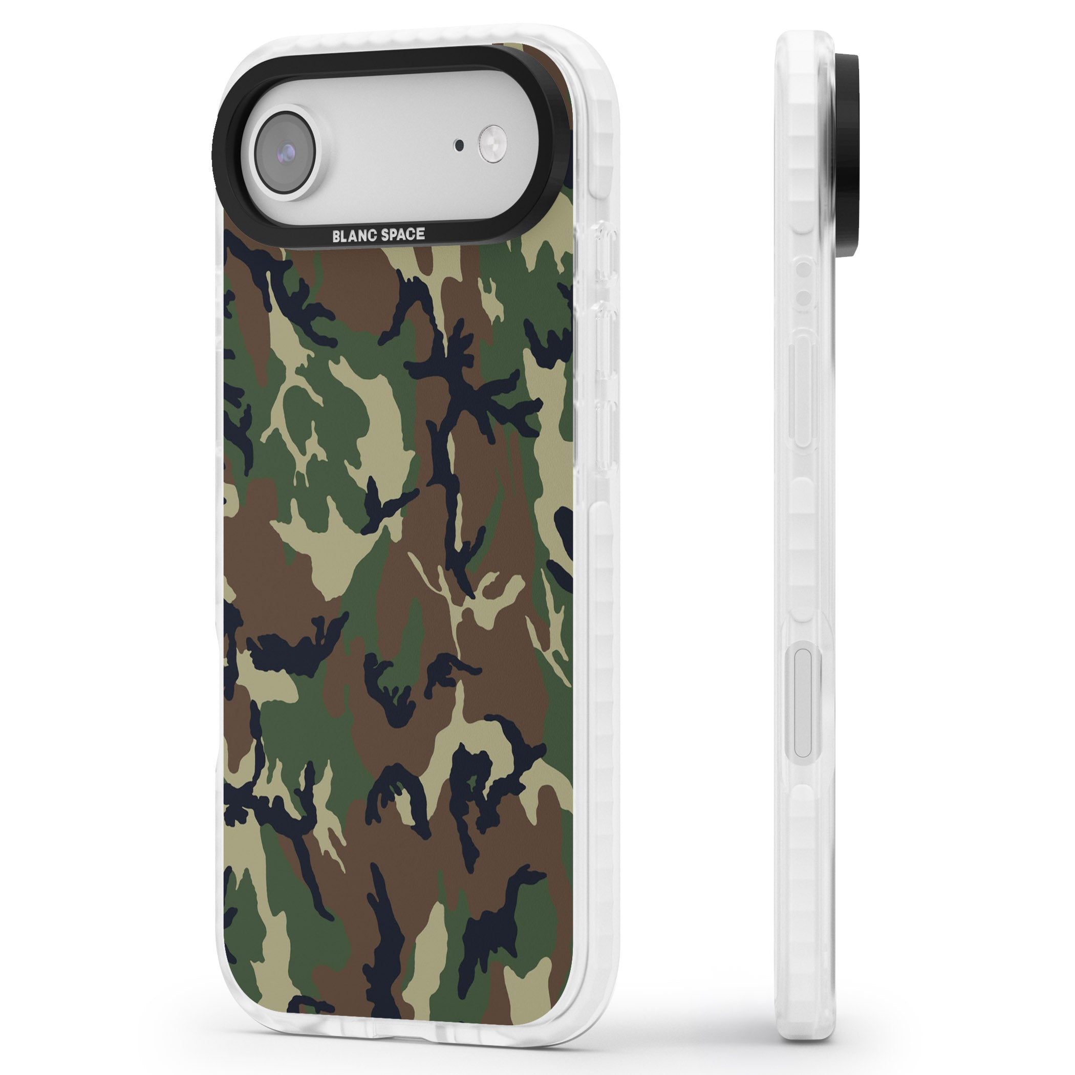 Forest Green Camo iPhone 17 Air Impact Clear Phone Case Side Profile