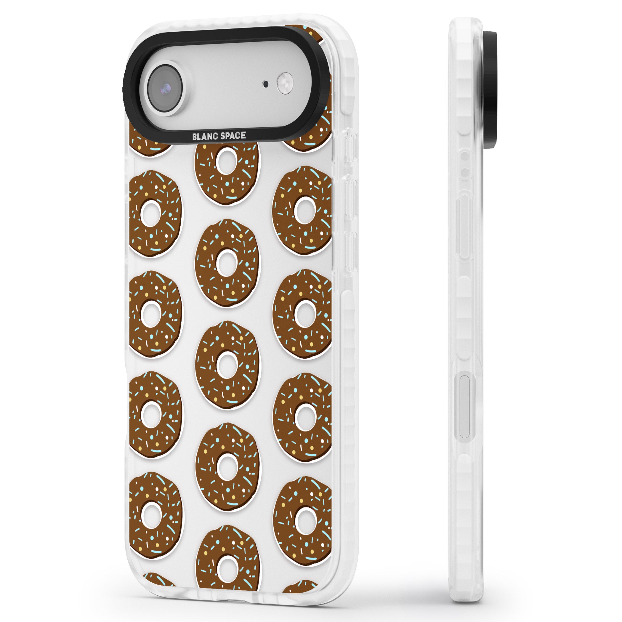 Chocolate Donut Pattern iPhone 17 Air Impact Clear Phone Case Side Profile