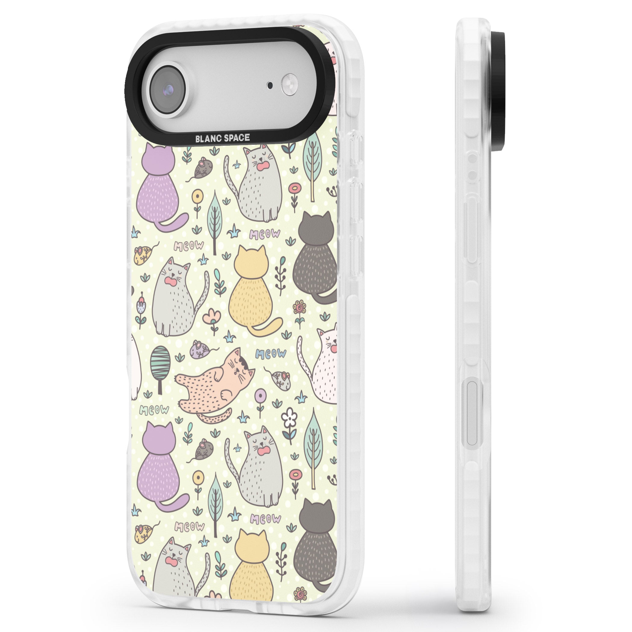 Cat Pattern Cream iPhone 17 Air Impact Clear Phone Case Side Profile