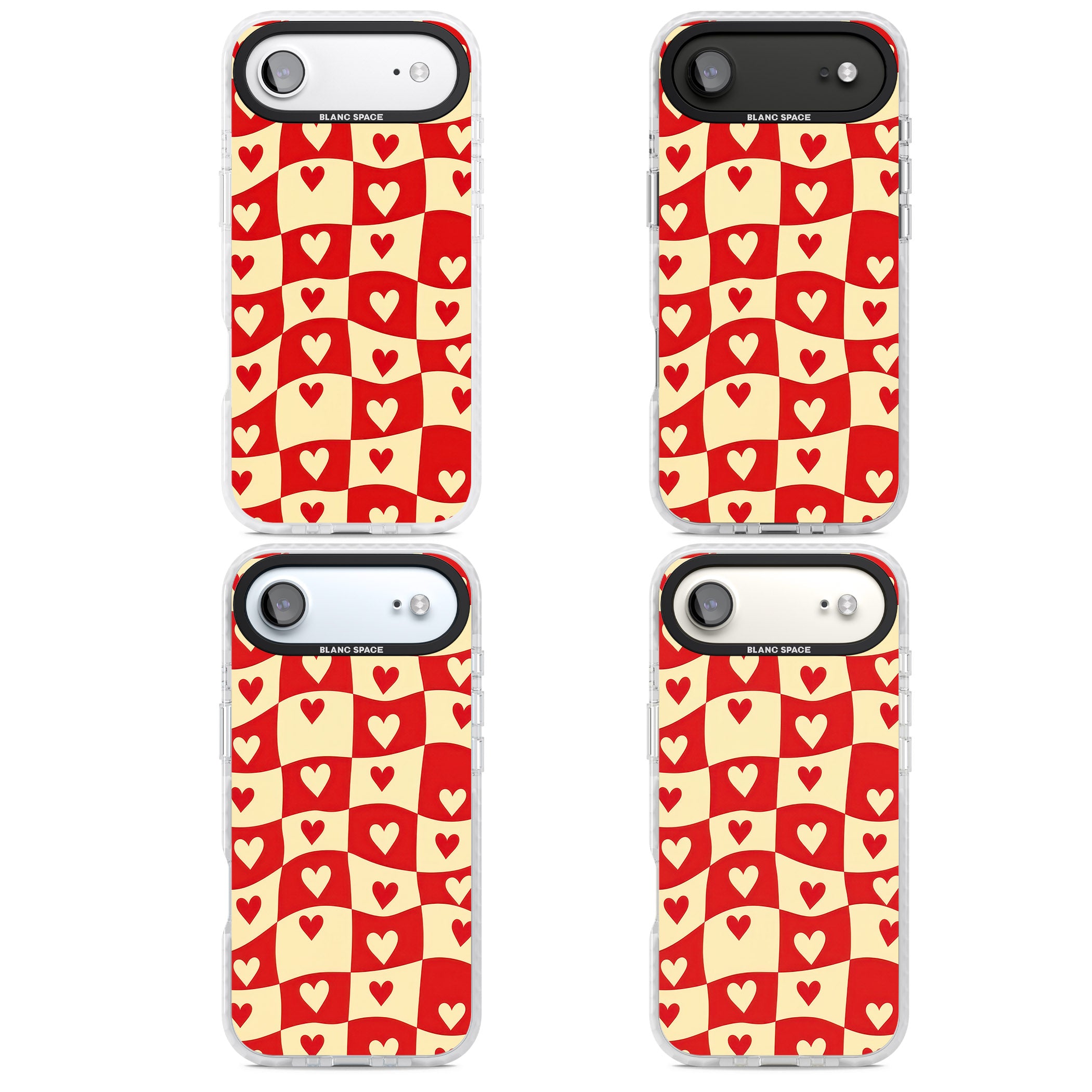 Red Wavy Checked & Hearts iPhone 17 Air Impact Clear Phone Case APT Impact Protection