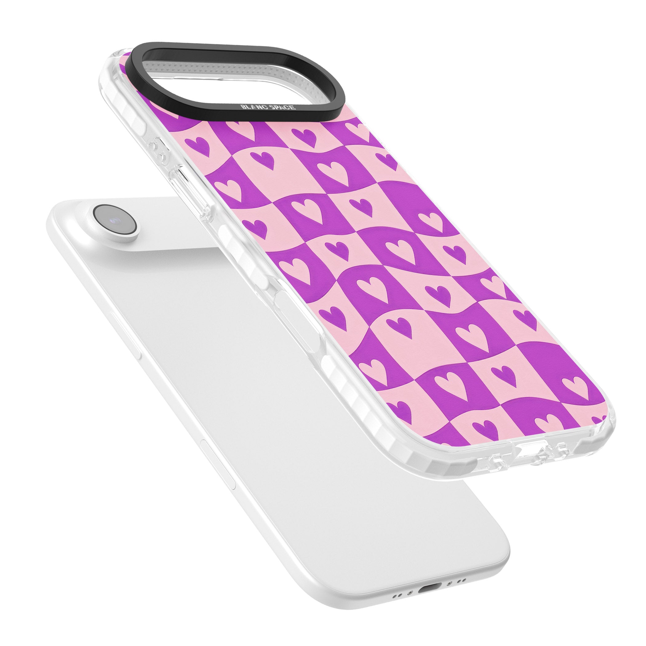 Purple Wavy Checked Hearts iPhone 17 Air Impact Clear Phone Case Colours