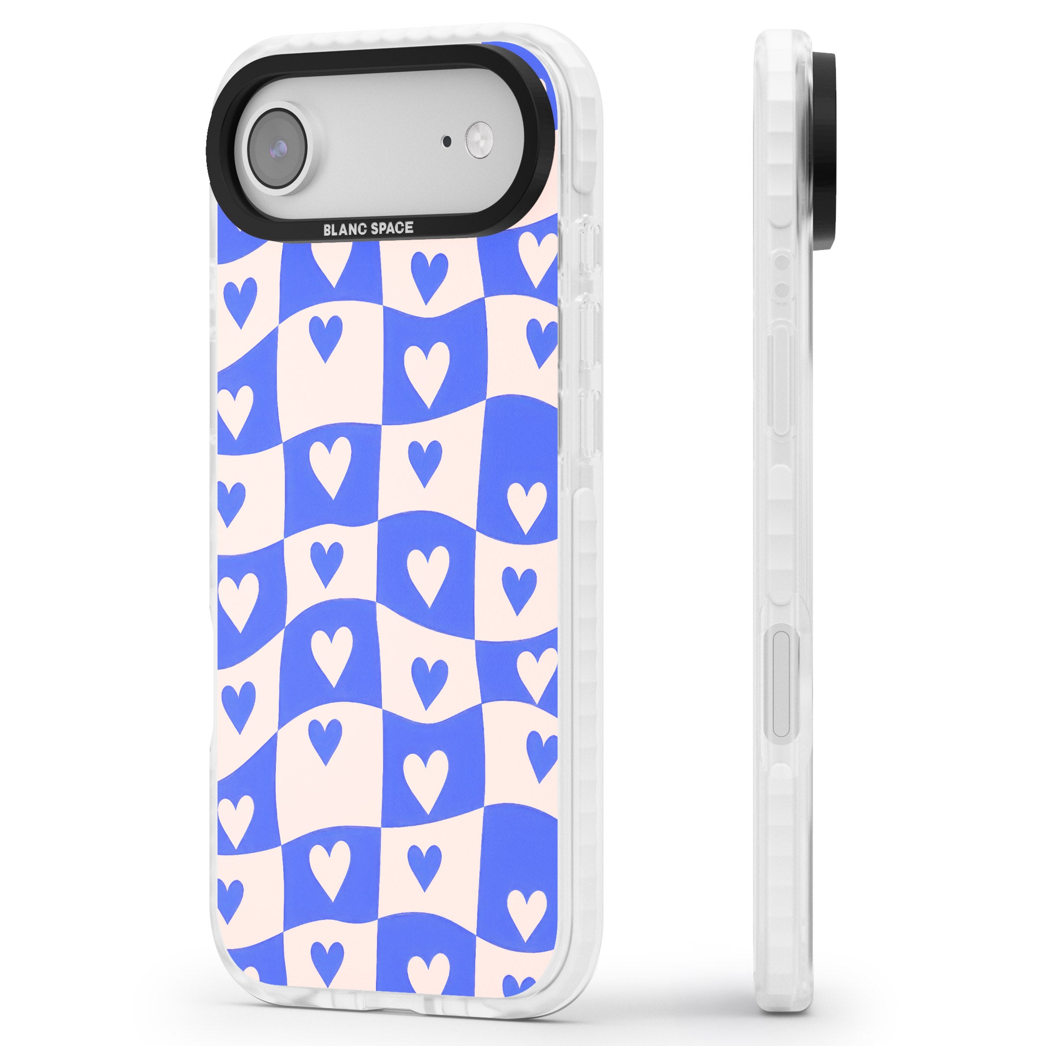 Blue Wavy Checked Hearts iPhone 17 Air Impact Clear Phone Case Side Profile