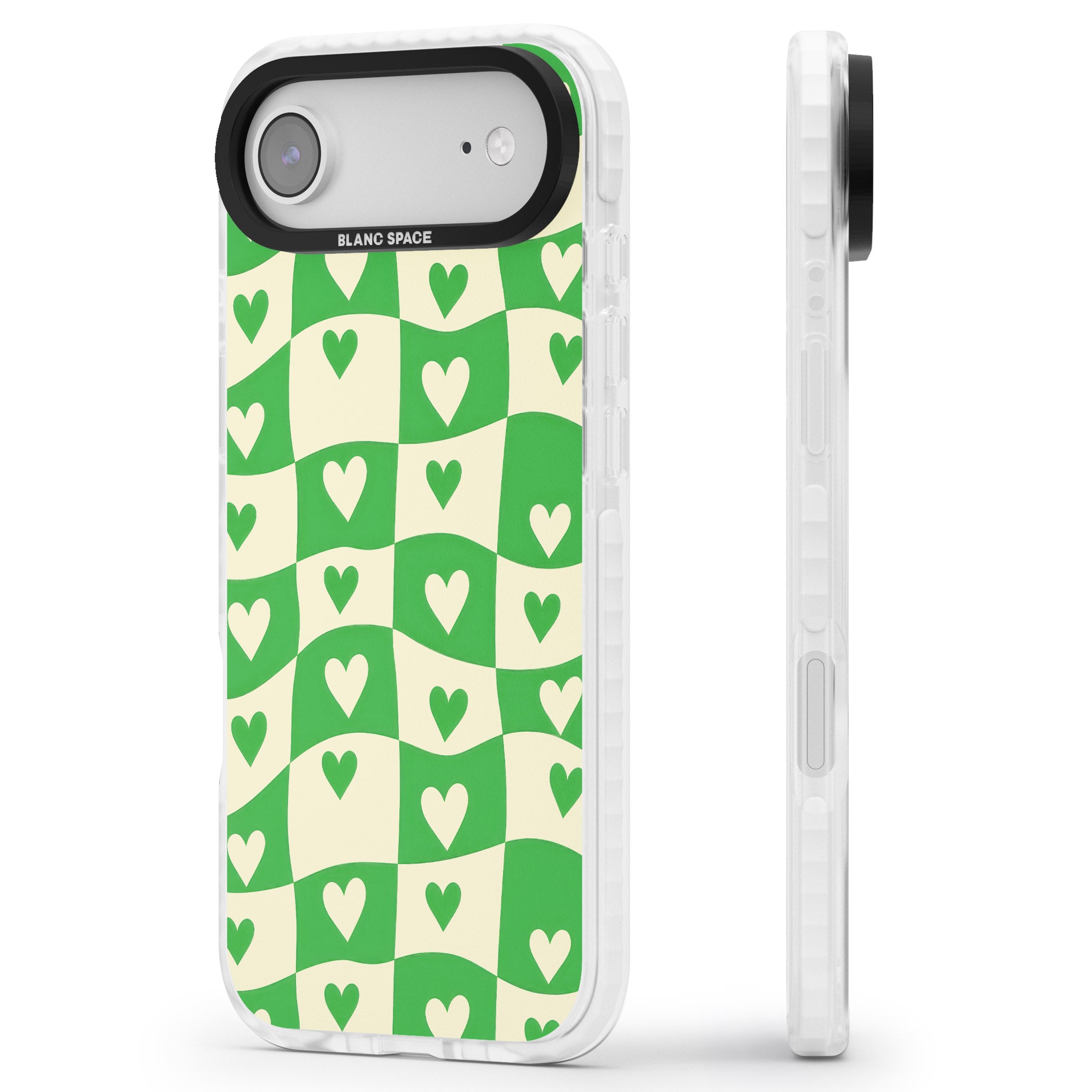 Green Wavy Checked Hearts iPhone 17 Air Impact Clear Phone Case Side Profile