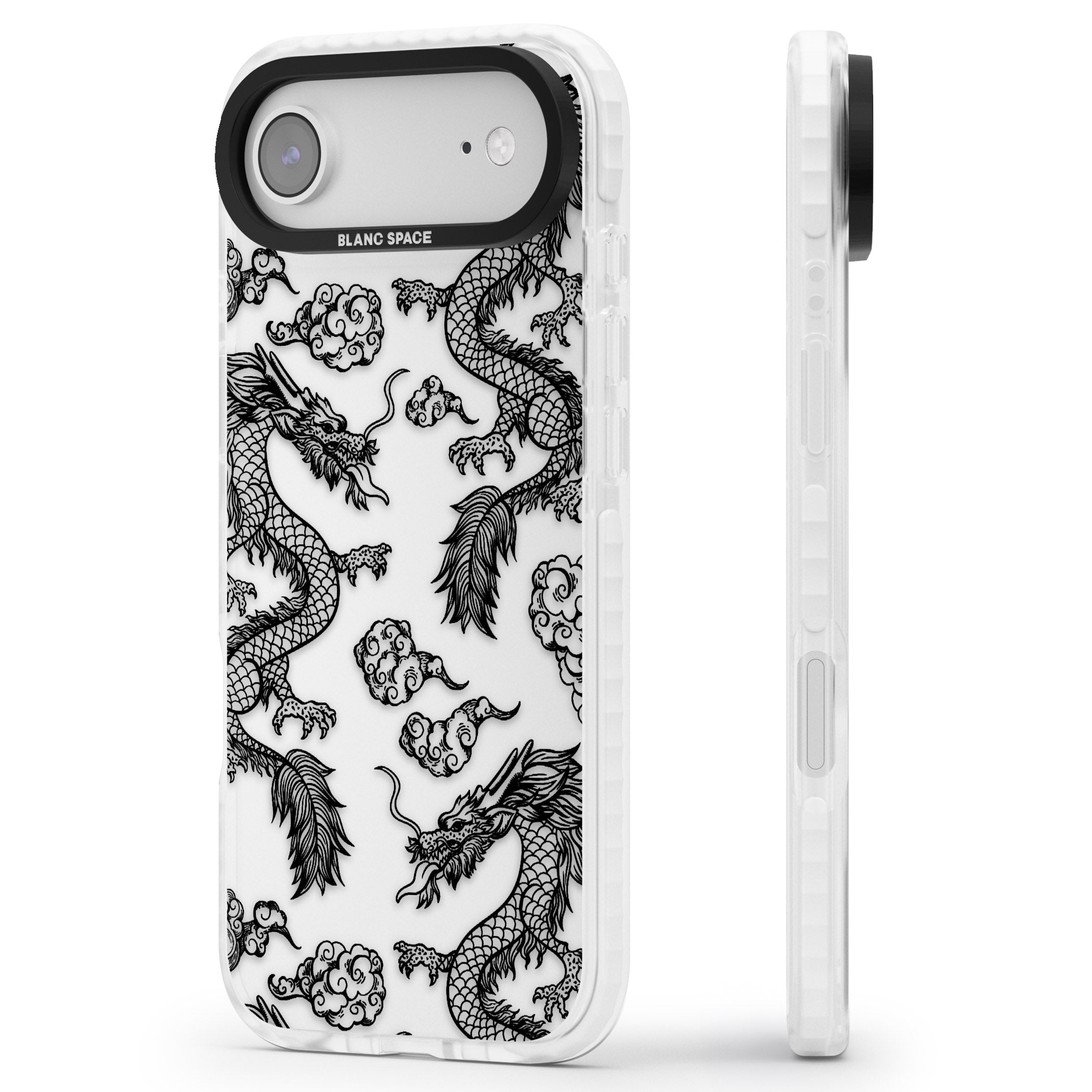Black Dragon Pattern iPhone 17 Air Impact Clear Phone Case Side Profile