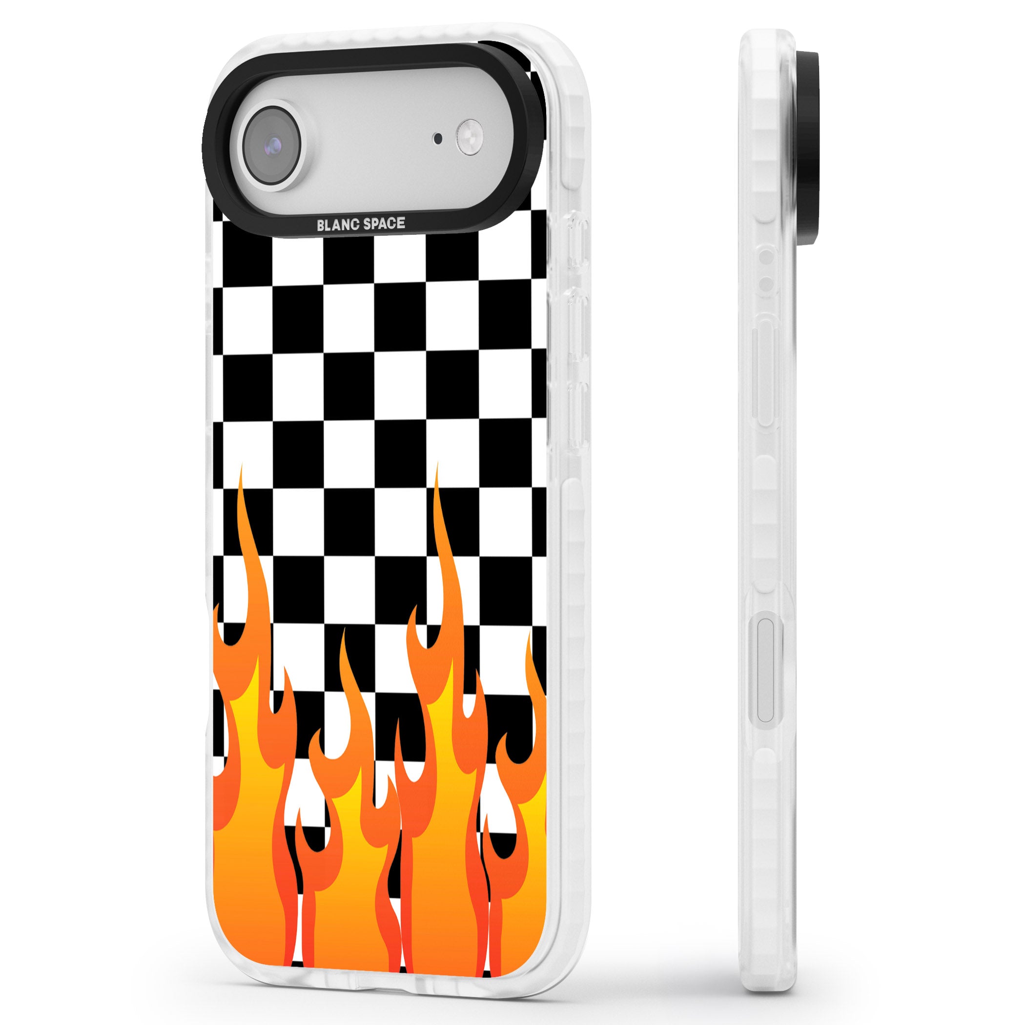 Checkered Fire iPhone 17 Air Impact Clear Phone Case Side Profile