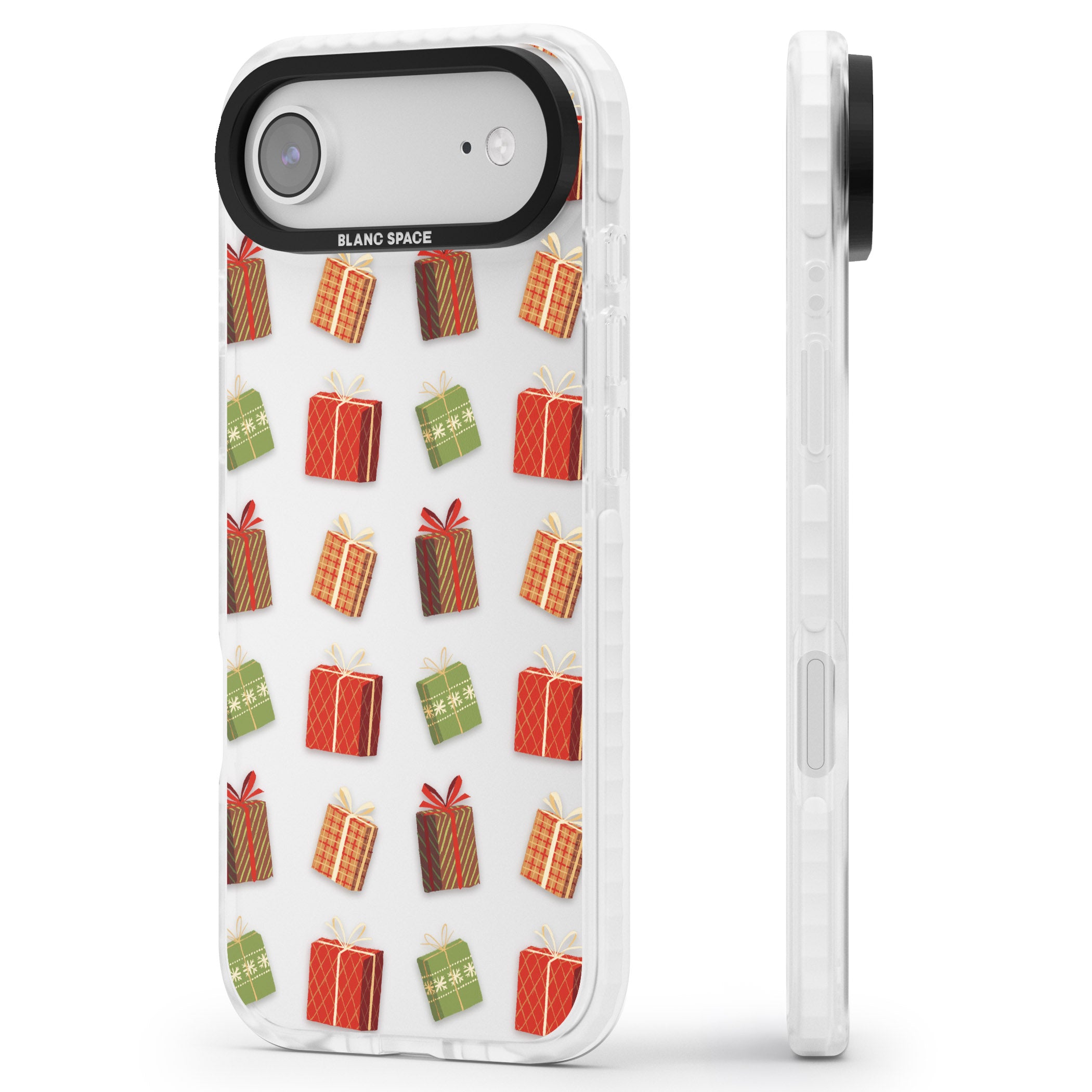 Christmas Presents Pattern iPhone 17 Air Impact Clear Phone Case Side Profile