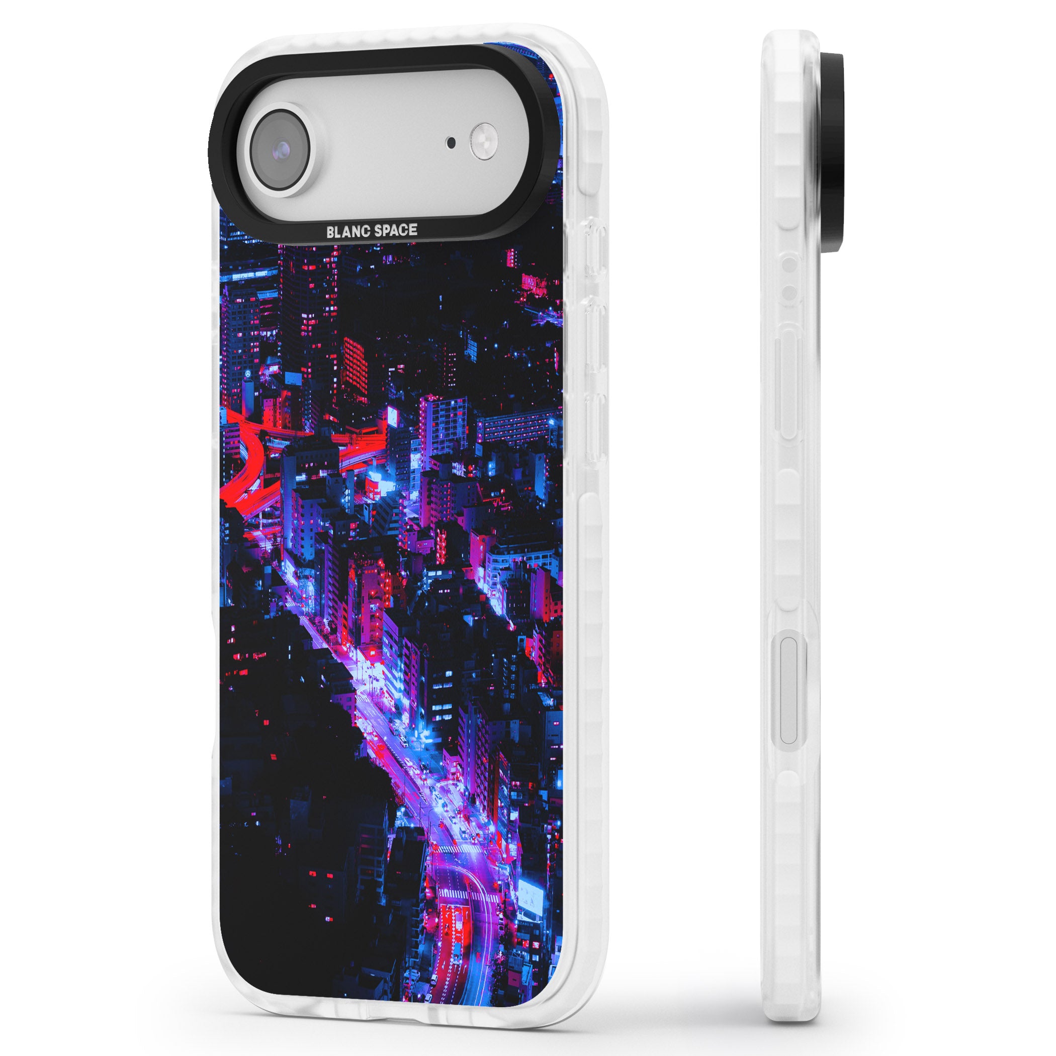 Neon Cityscape iPhone 17 Air Impact Clear Phone Case Side Profile