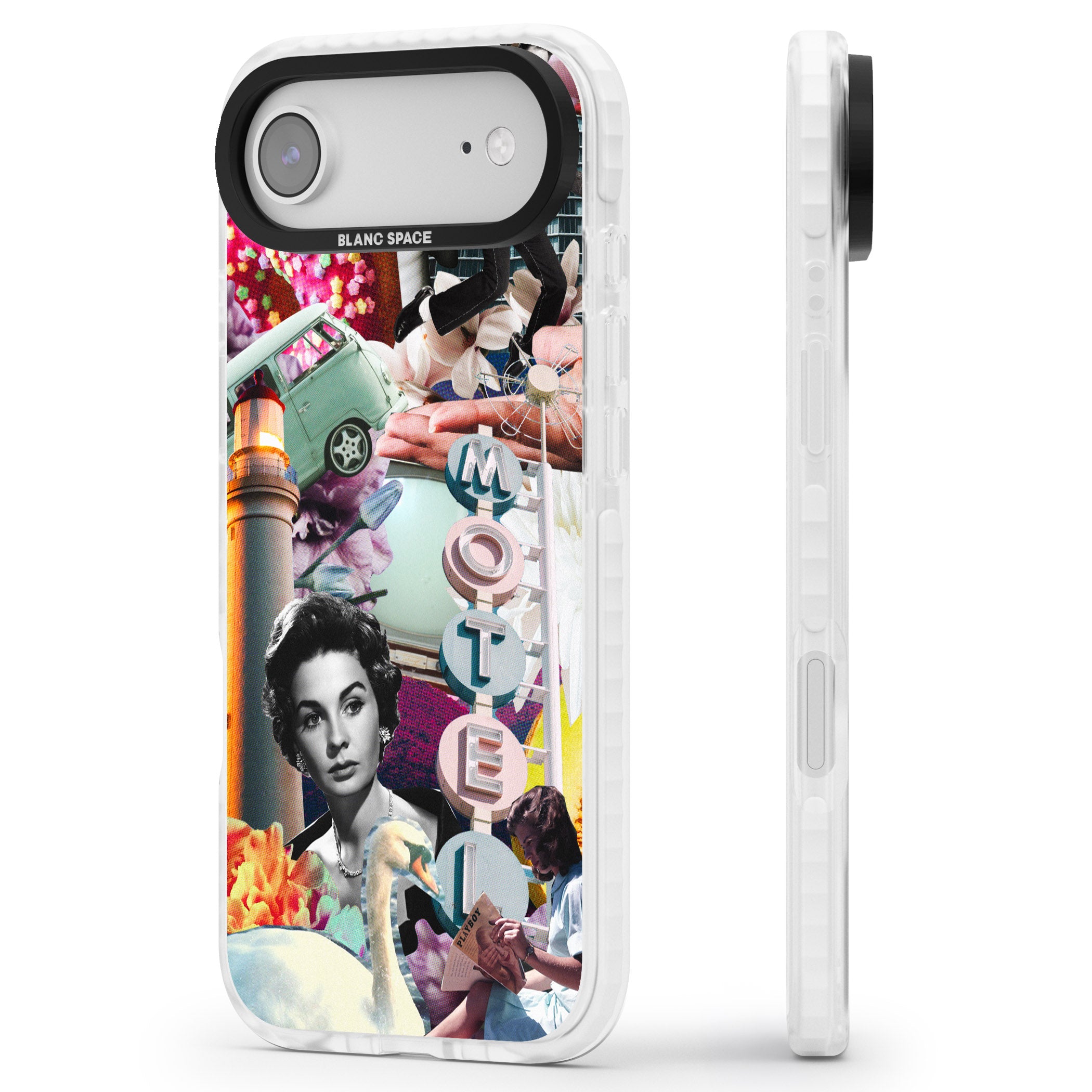 Retro Motel Collage iPhone 17 Air Impact Clear Phone Case Side Profile