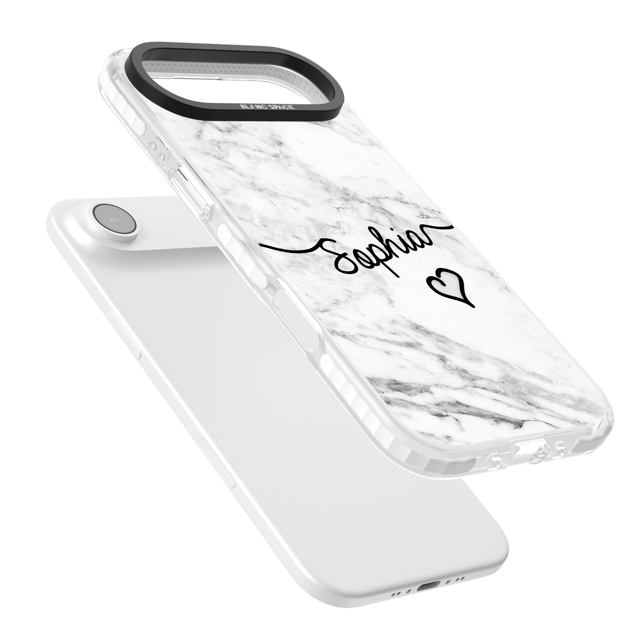 Personalised White Marble Heart iPhone 17 Air Impact Clear Phone Case Colours