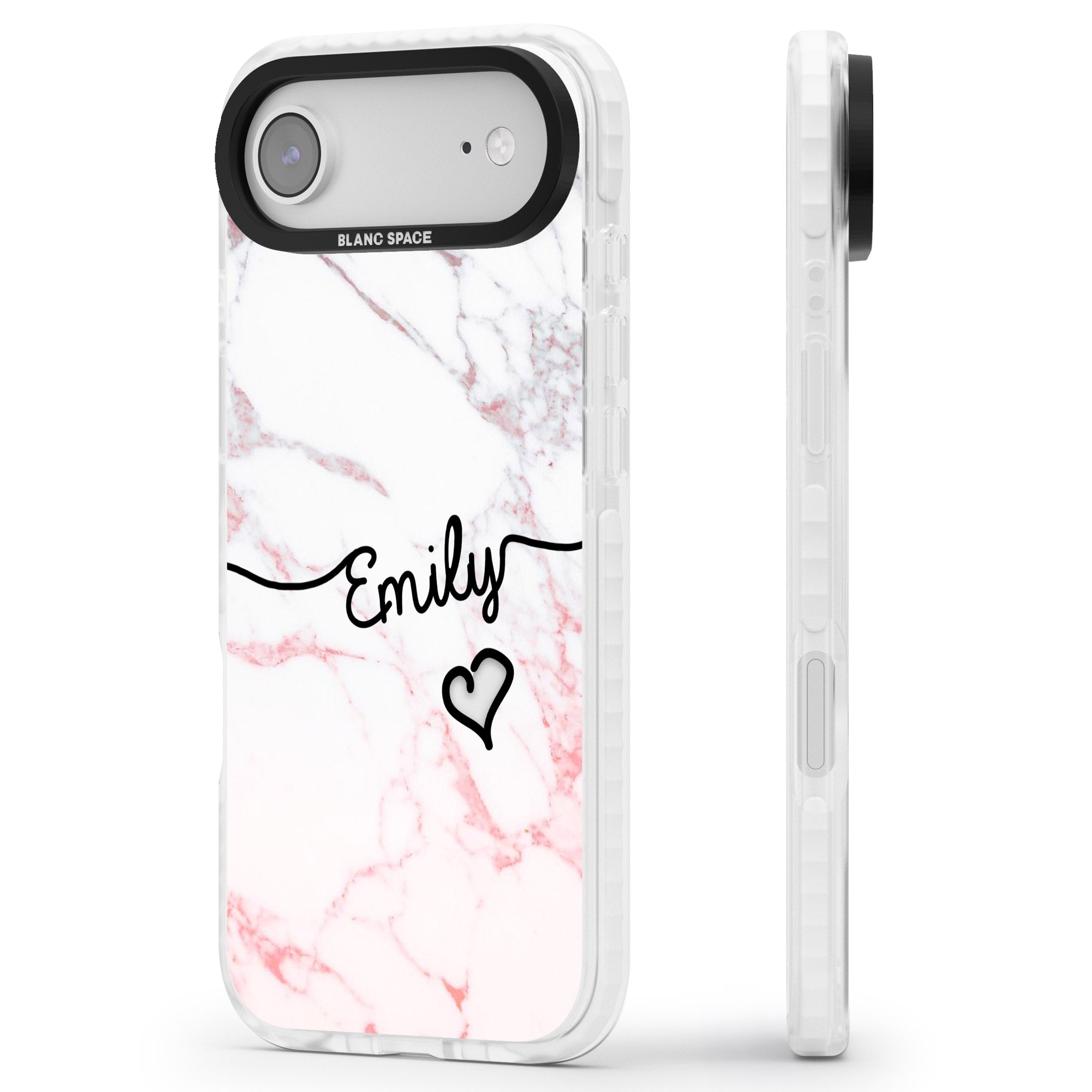 Personalised Pink Fade Marble Heart iPhone 17 Air Impact Clear Phone Case Side Profile