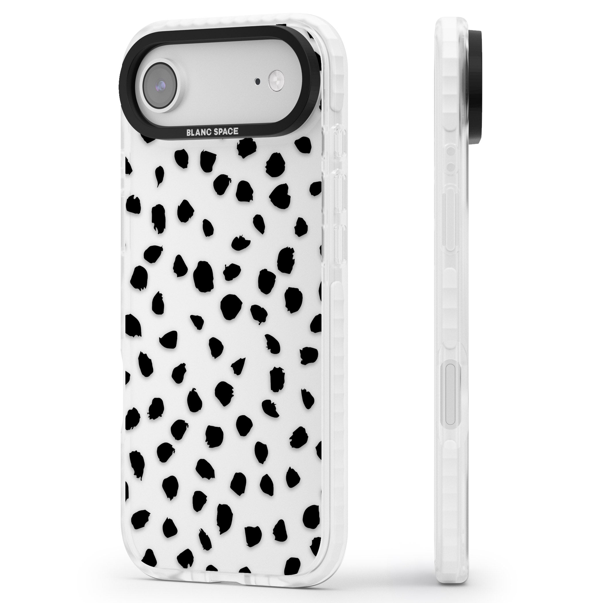 Black Dalmatian Polka Dot iPhone 17 Air Impact Clear Phone Case Side Profile