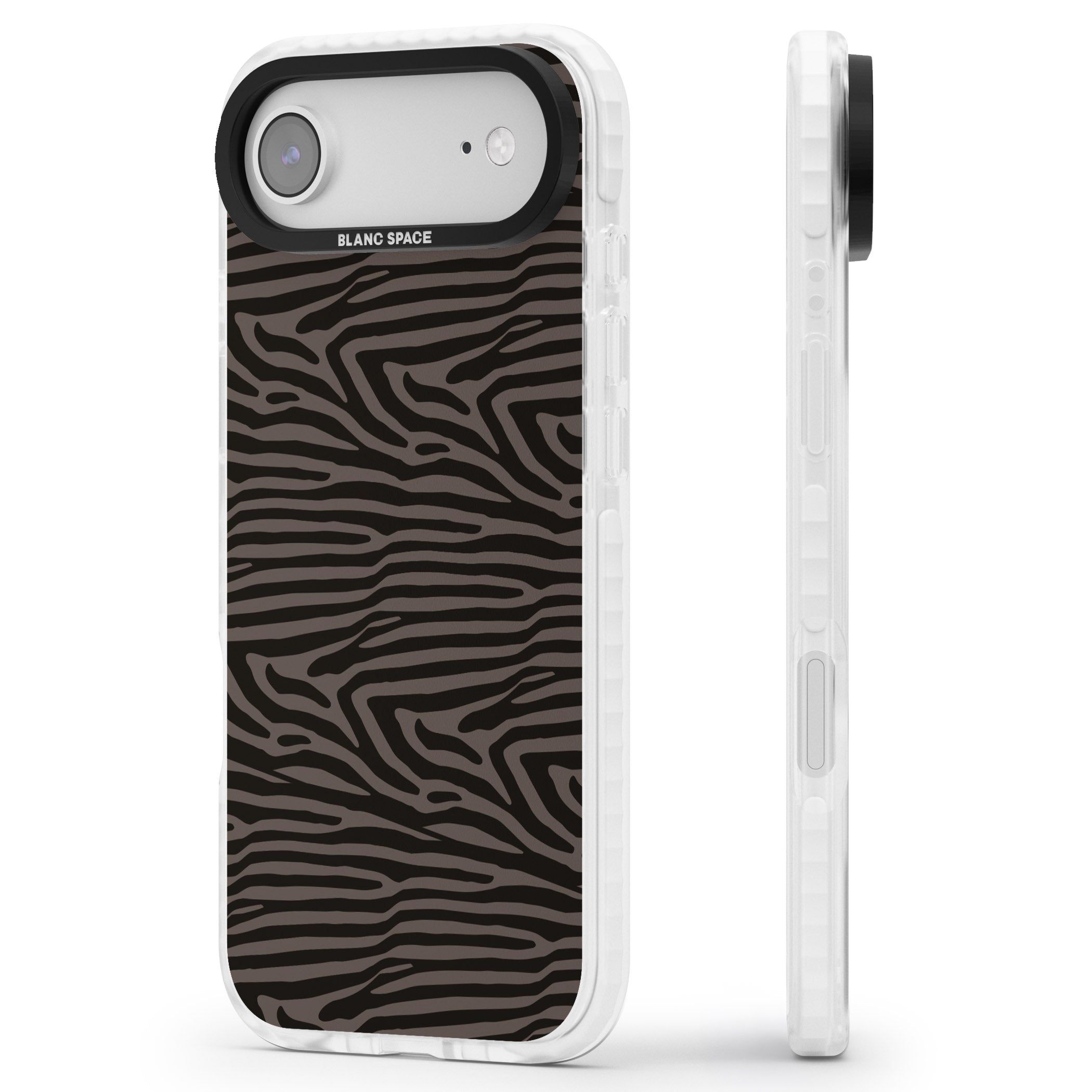 Dark Zebra Print iPhone 17 Air Impact Clear Phone Case Side Profile