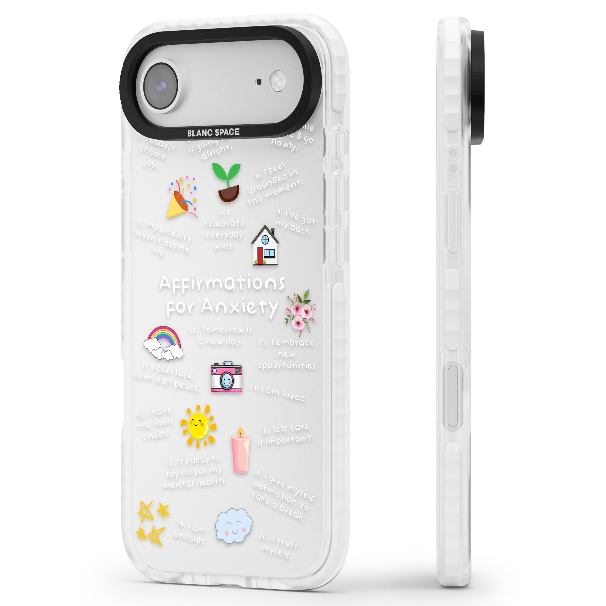 Anxiety White Text iPhone 17 Air Impact Clear Phone Case Side Profile