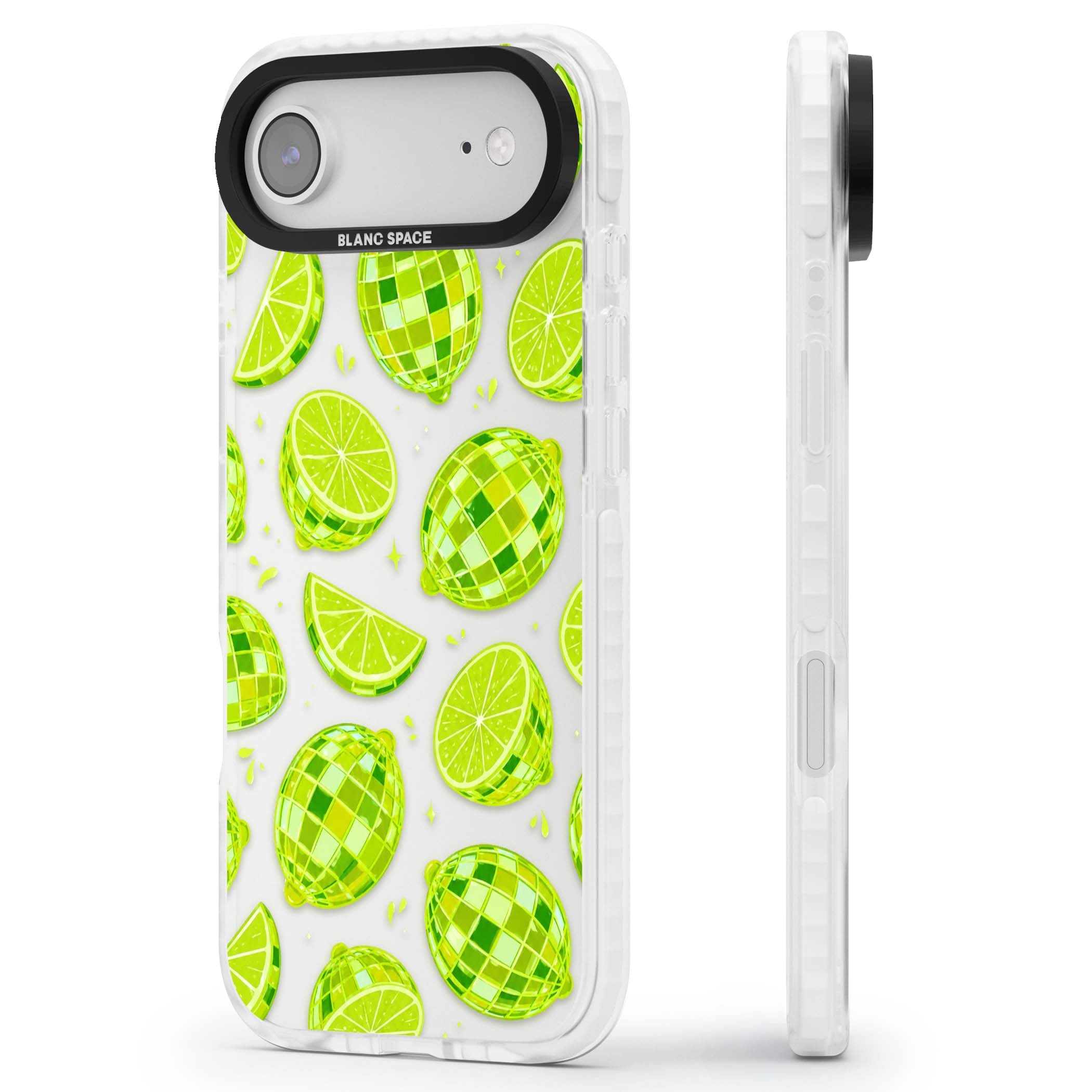 Disco Limes fruit aesthetic iPhone case featuring green disco balls, lime slices and citrus sparkles | Black Impact case for iPhone Air
