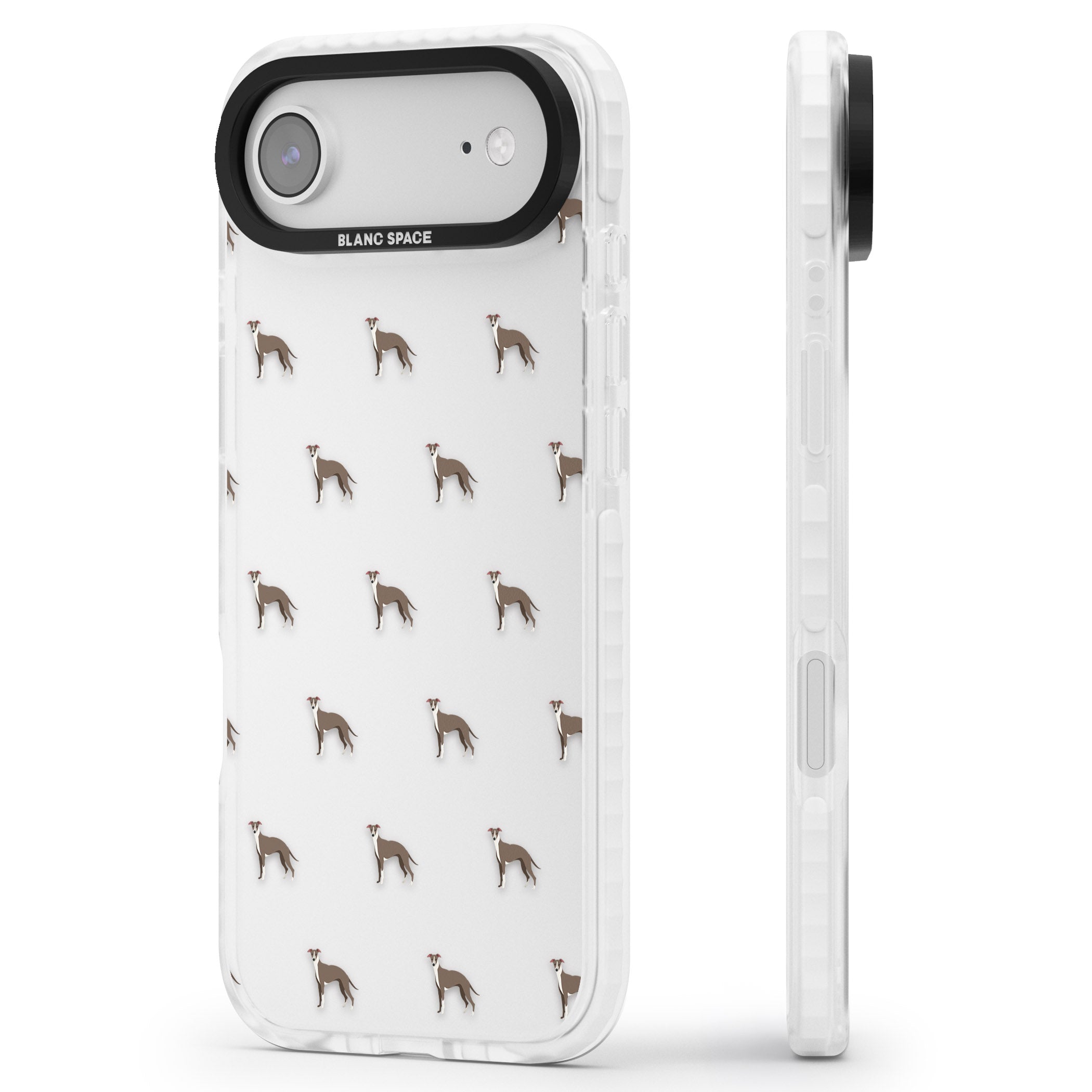 Whippet Dog Pattern Clear iPhone 17 Air Impact Clear Phone Case Side Profile