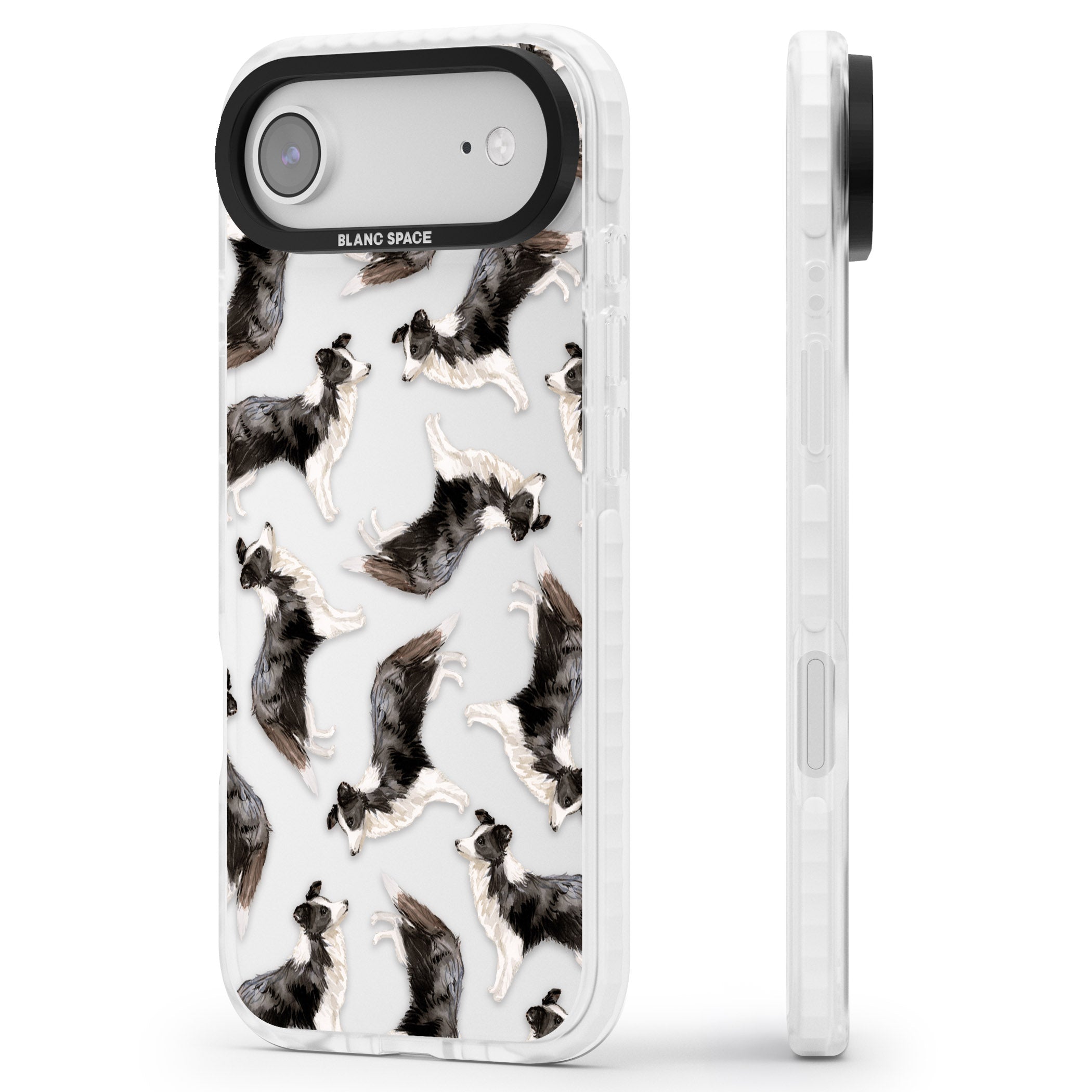 Border Collie Pattern Watercolour iPhone 17 Air Impact Clear Phone Case Side Profile
