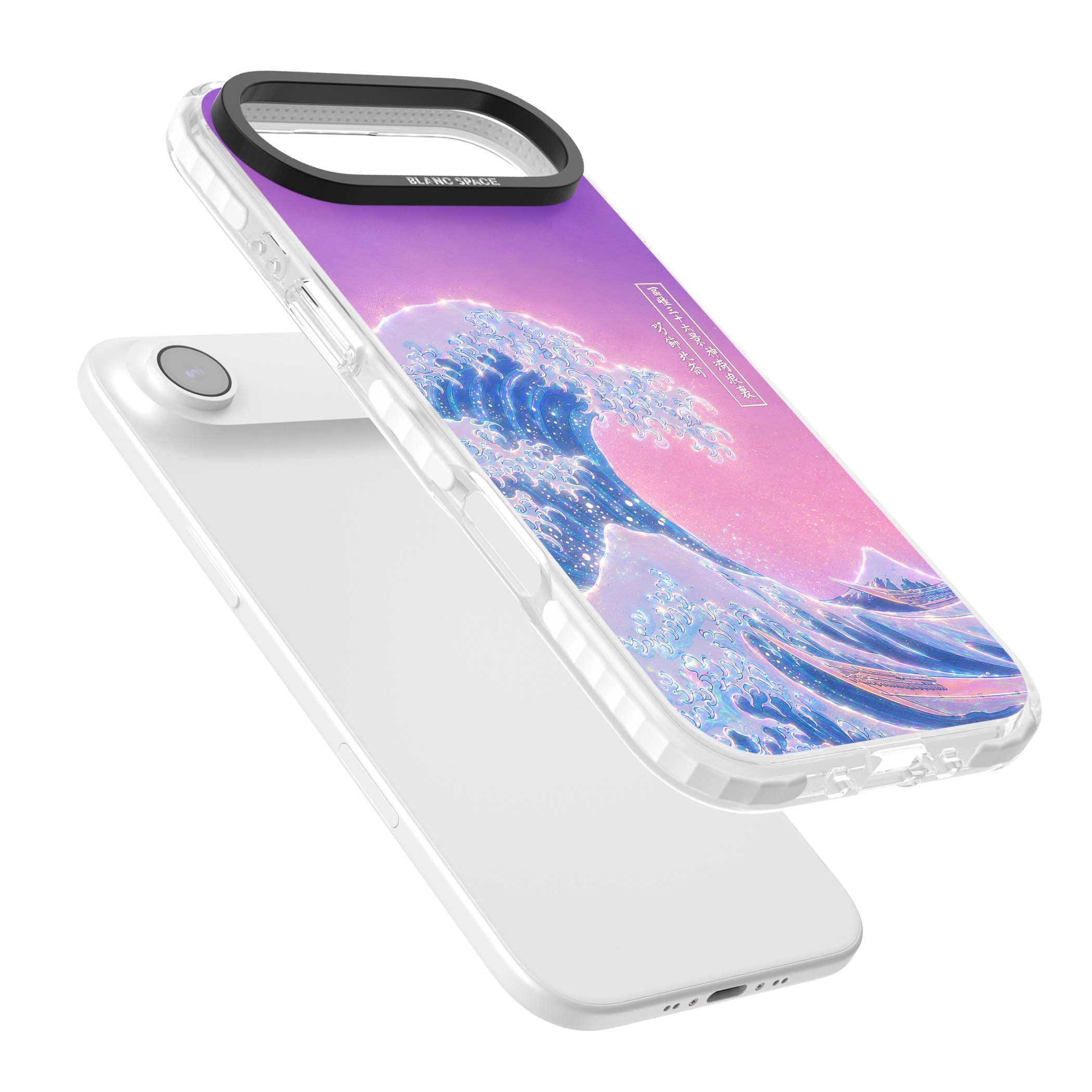 The Great Opal Wave Japanese iPhone case featuring Hokusai's great wave in iridescent pastels with lilac sky and Mou | Black Impact case for iPhone Air