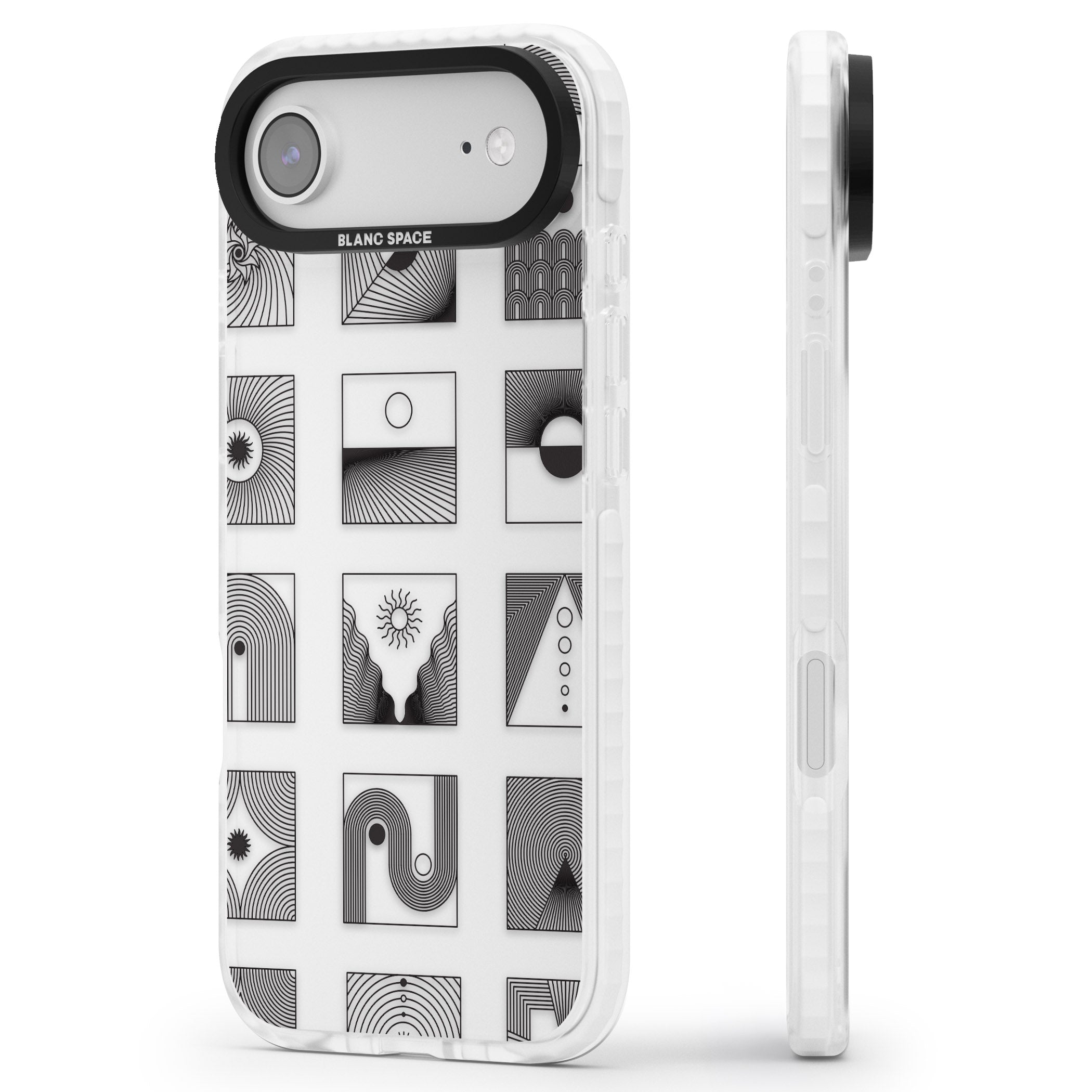 Geometric Pattern Trio: Artistic Blend iPhone 17 Air Impact Clear Phone Case Side Profile