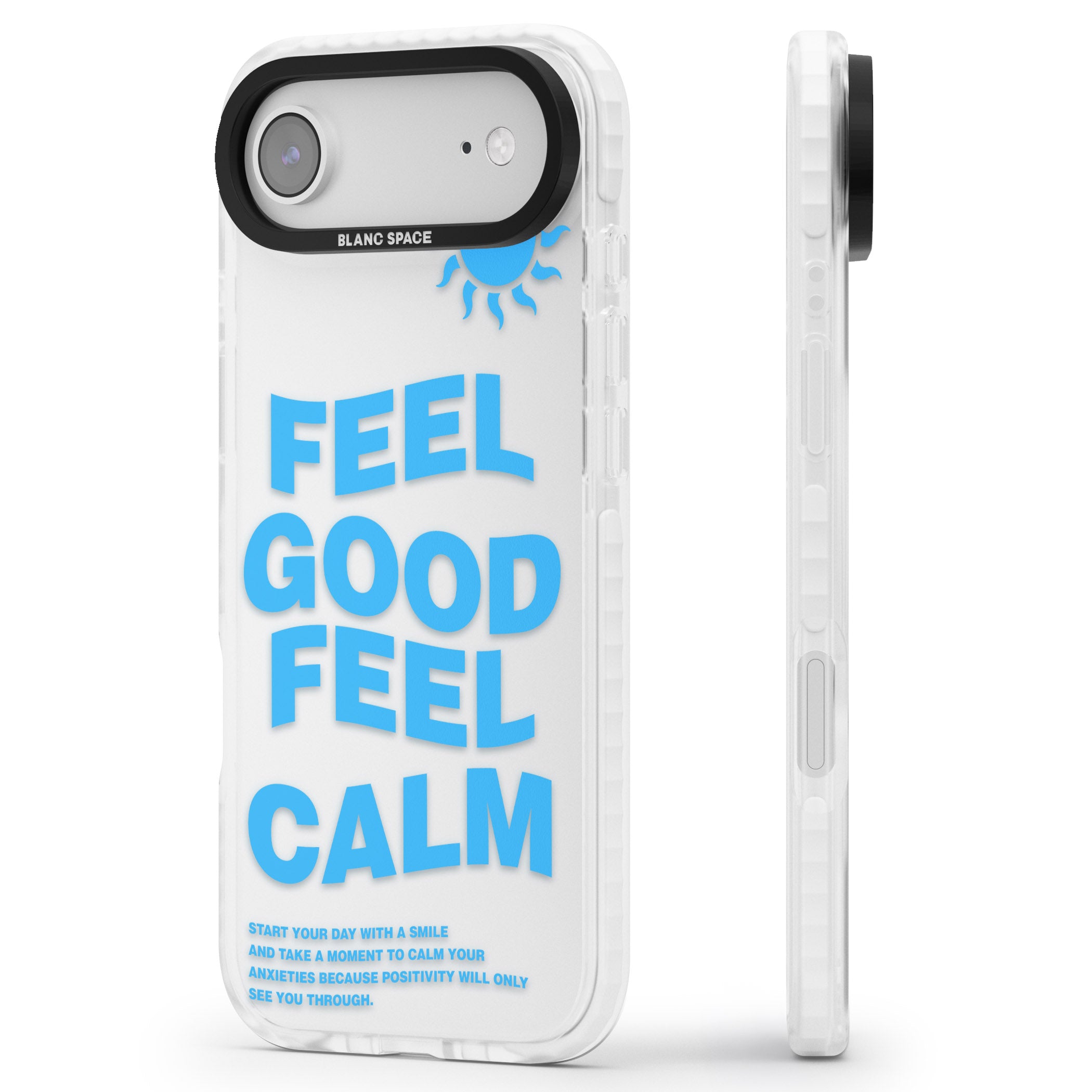 Feel Good Feel Calm (Blue) iPhone 17 Air Impact Clear Phone Case Side Profile