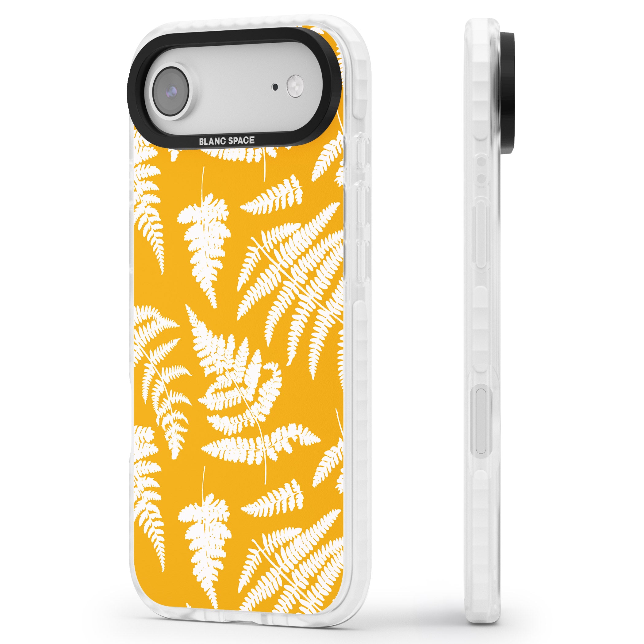 Fern Pattern On Yellow iPhone 17 Air Impact Clear Phone Case Side Profile
