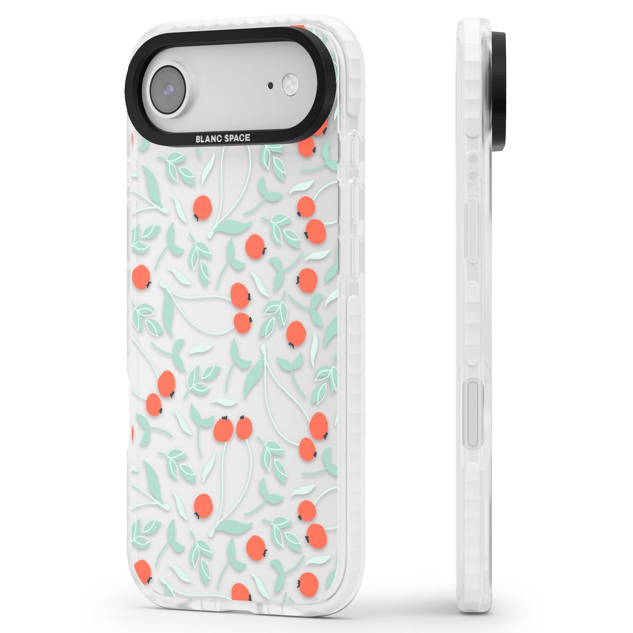 Red Berries Floral iPhone 17 Air Impact Clear Phone Case Side Profile