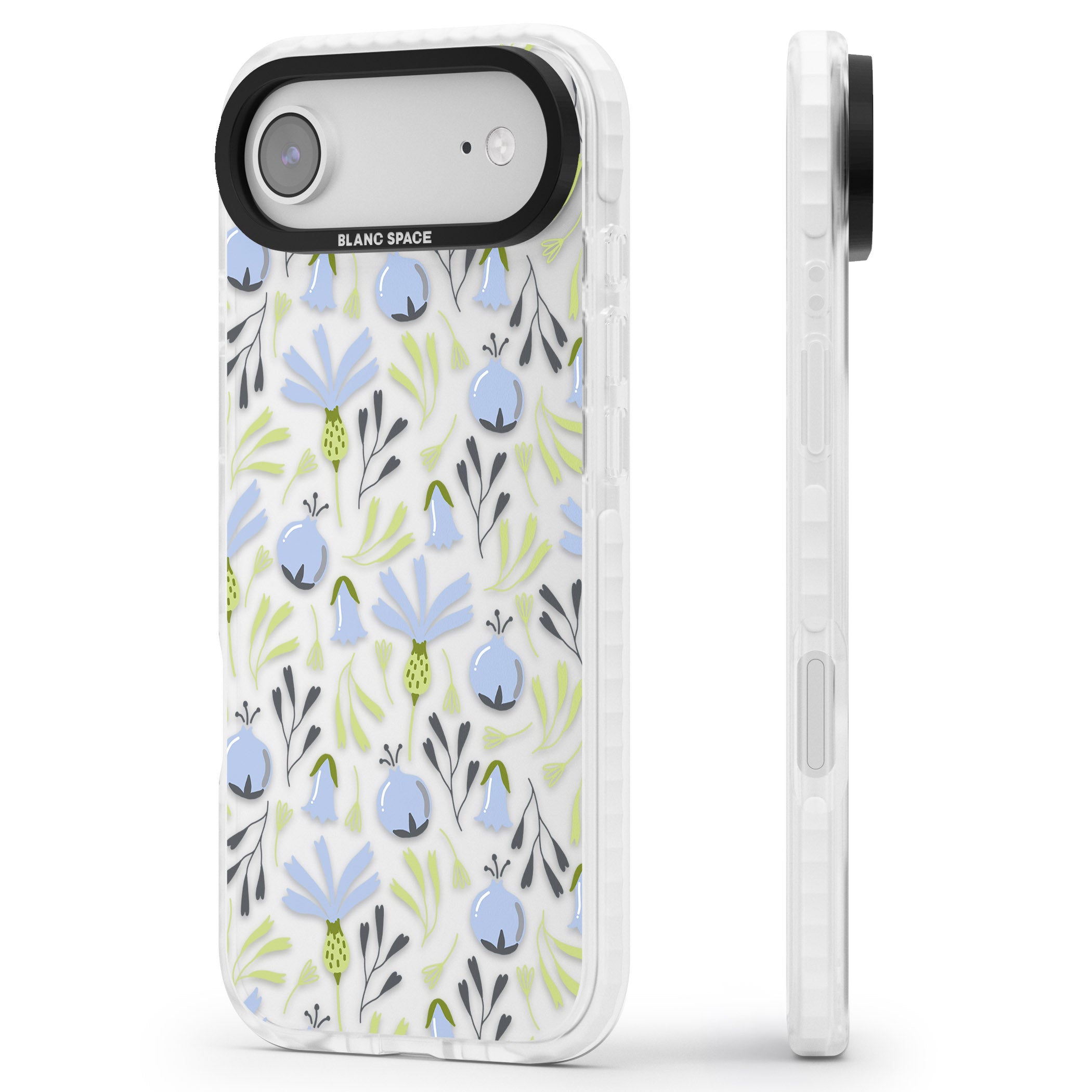 Blue Flora Bloom iPhone 17 Air Impact Clear Phone Case Side Profile