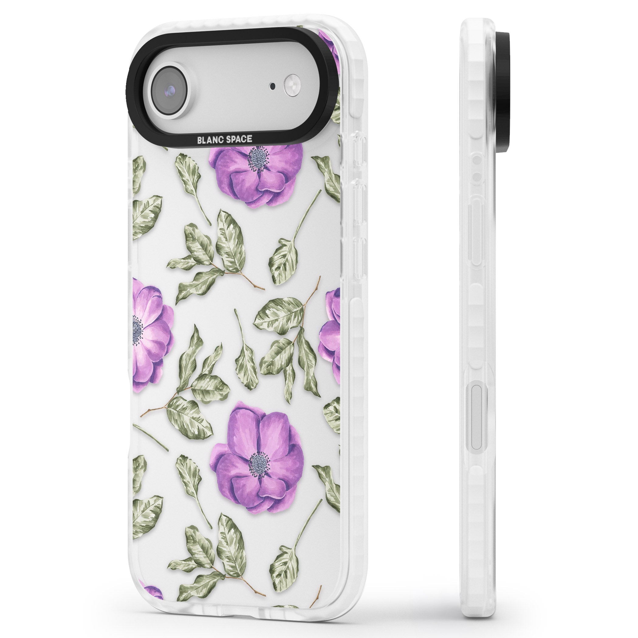 Purple Bloom Floral iPhone 17 Air Impact Clear Phone Case Side Profile