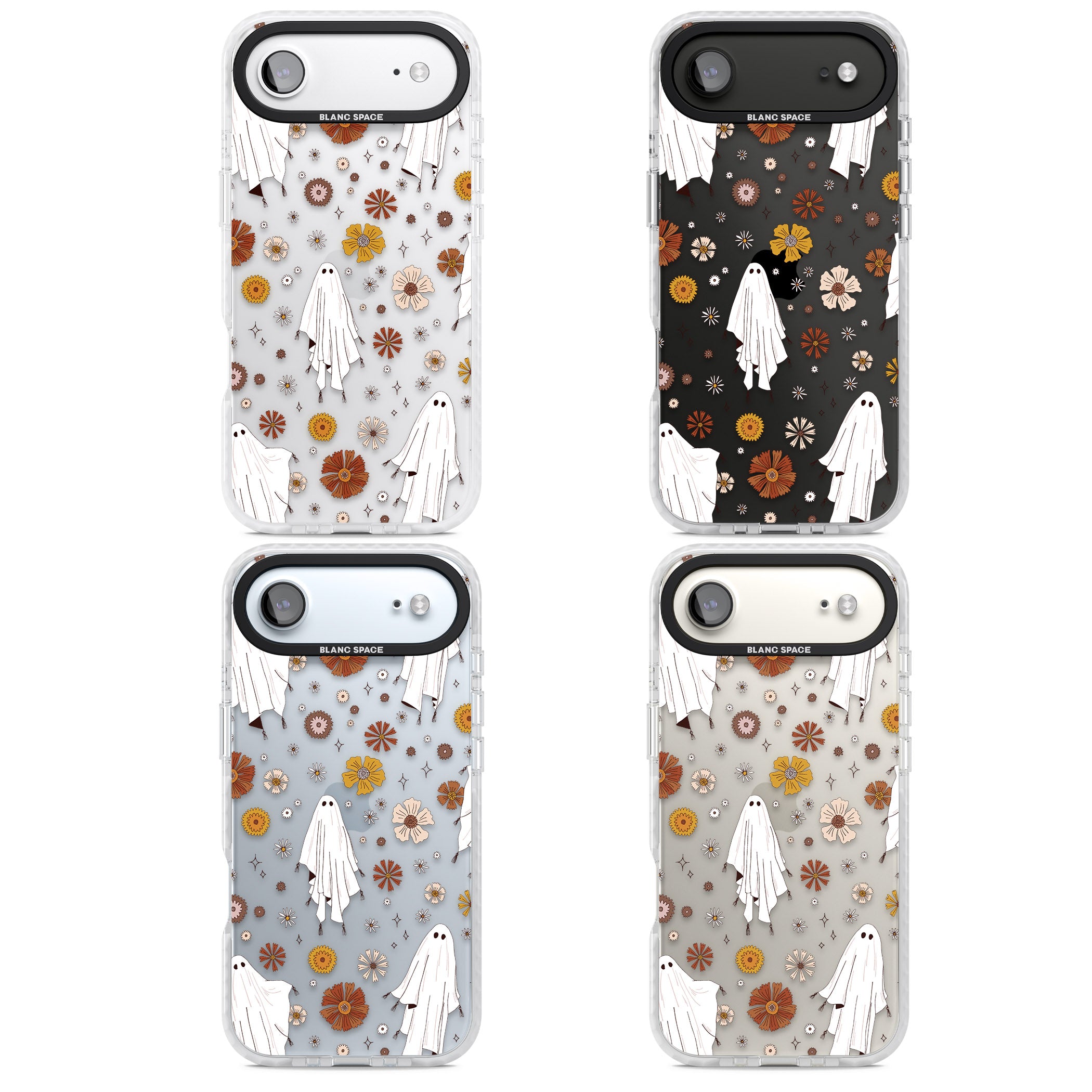 Halloween Ghosts And Flowers iPhone 17 Air Impact Clear Phone Case APT Impact Protection