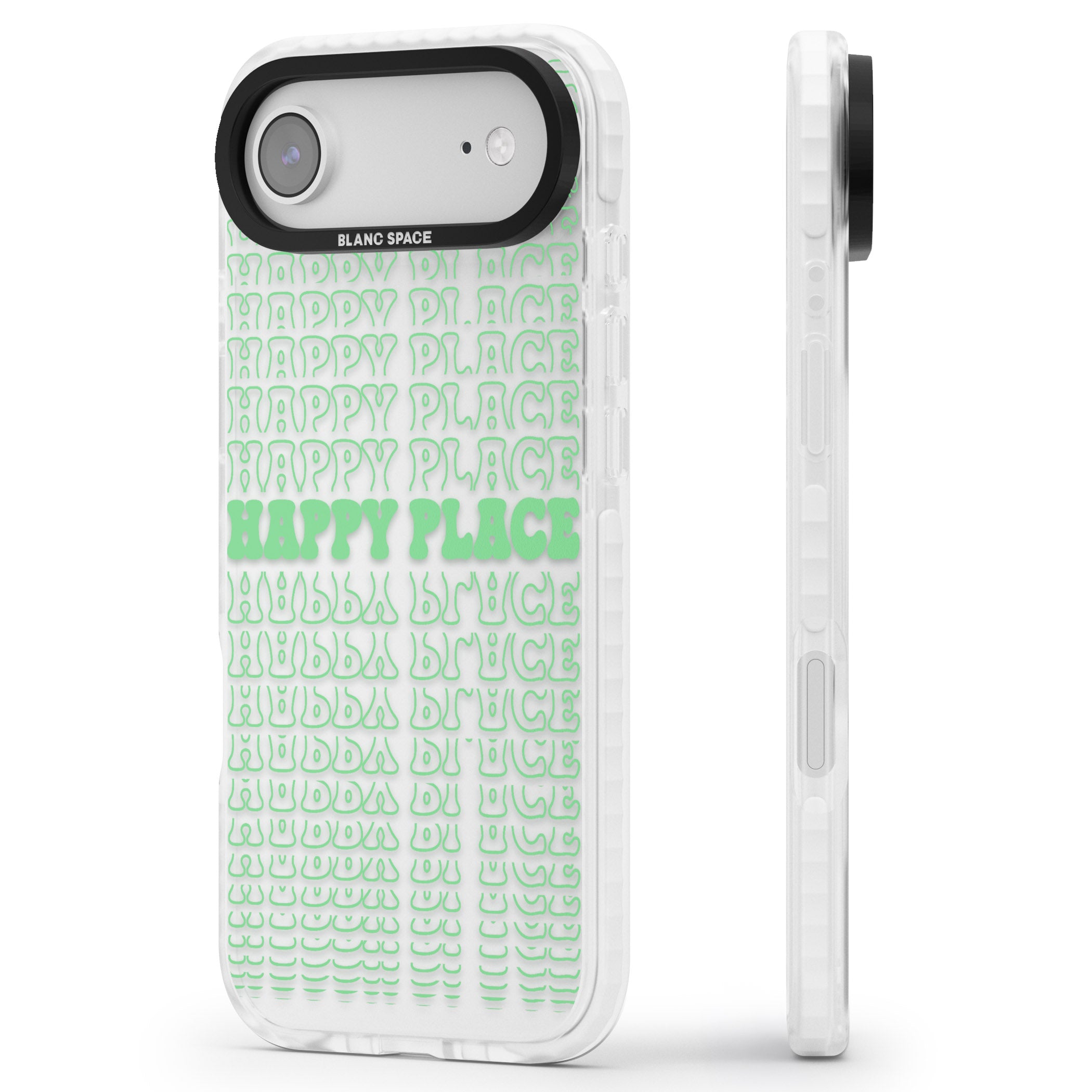 Happy Place (Green) iPhone 17 Air Impact Clear Phone Case Side Profile