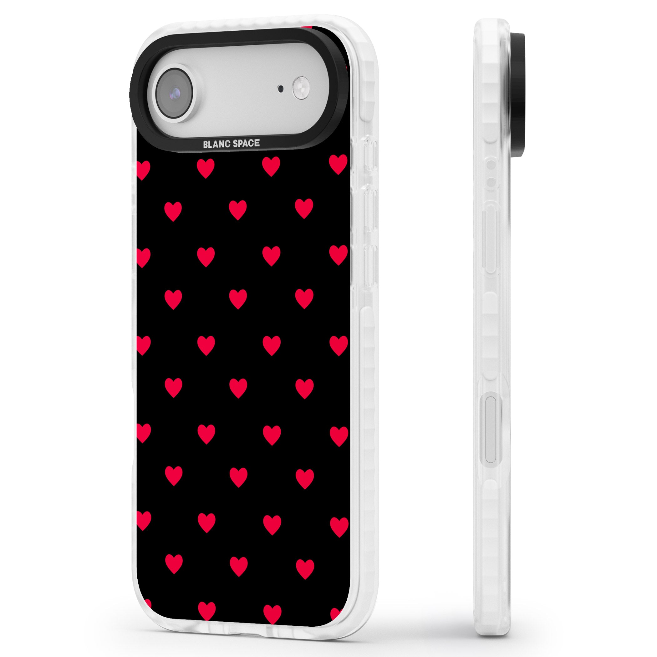 Small Heart Pattern: Red & iPhone 17 Air Impact Clear Phone Case Side Profile