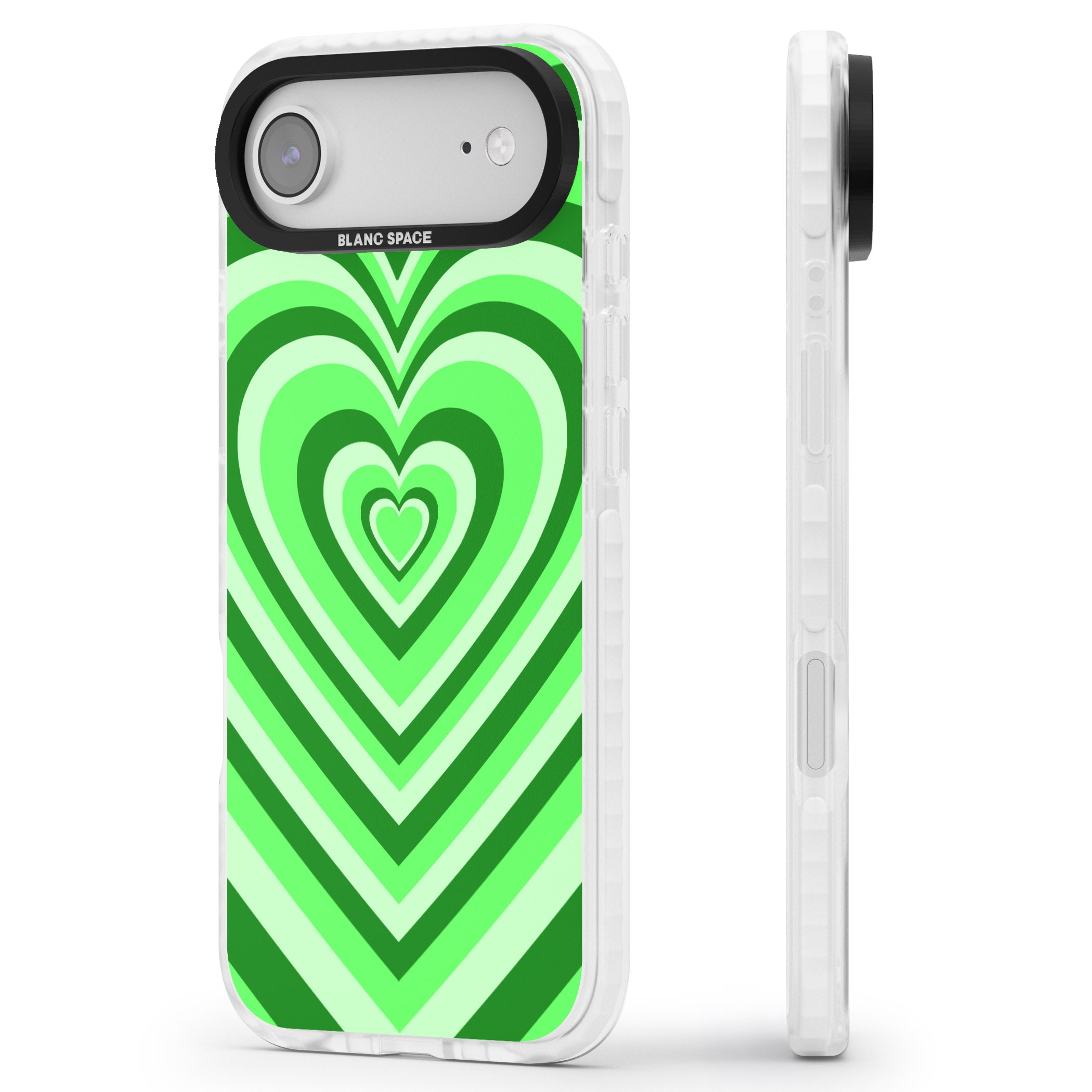 Green Heart Illusion iPhone 17 Air Impact Clear Phone Case Side Profile