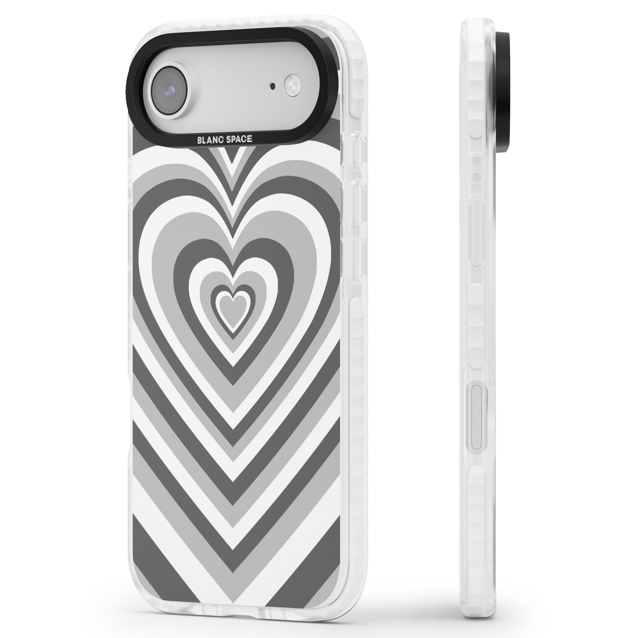 Monochrome Heart Illusion iPhone 17 Air Impact Clear Phone Case Side Profile