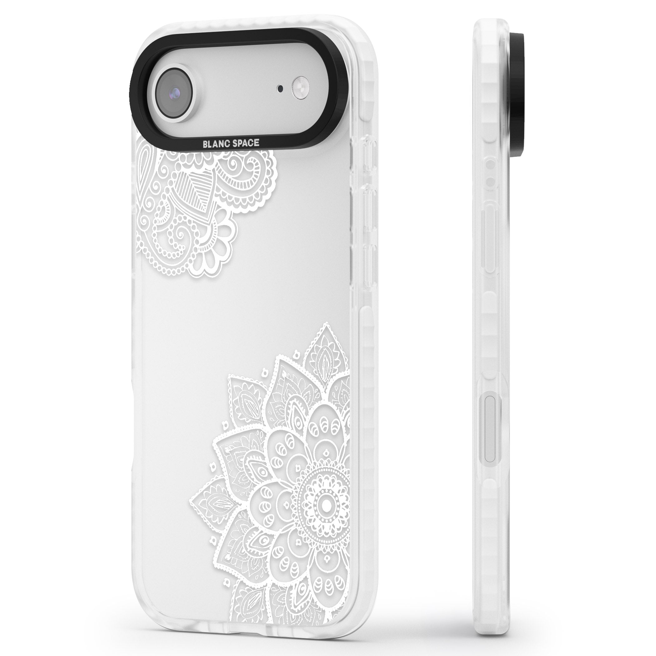 White Henna Florals iPhone 17 Air Impact Clear Phone Case Side Profile