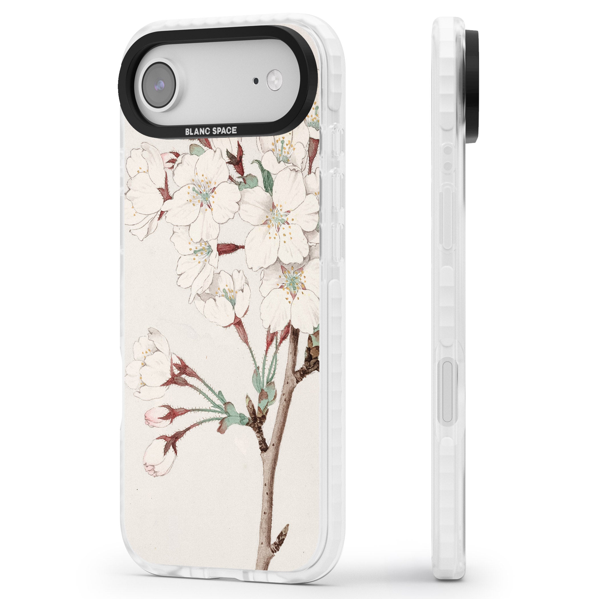 Vintage Japanese Illustrations Cherry Blossoms iPhone 17 Air Impact Clear Phone Case Side Profile