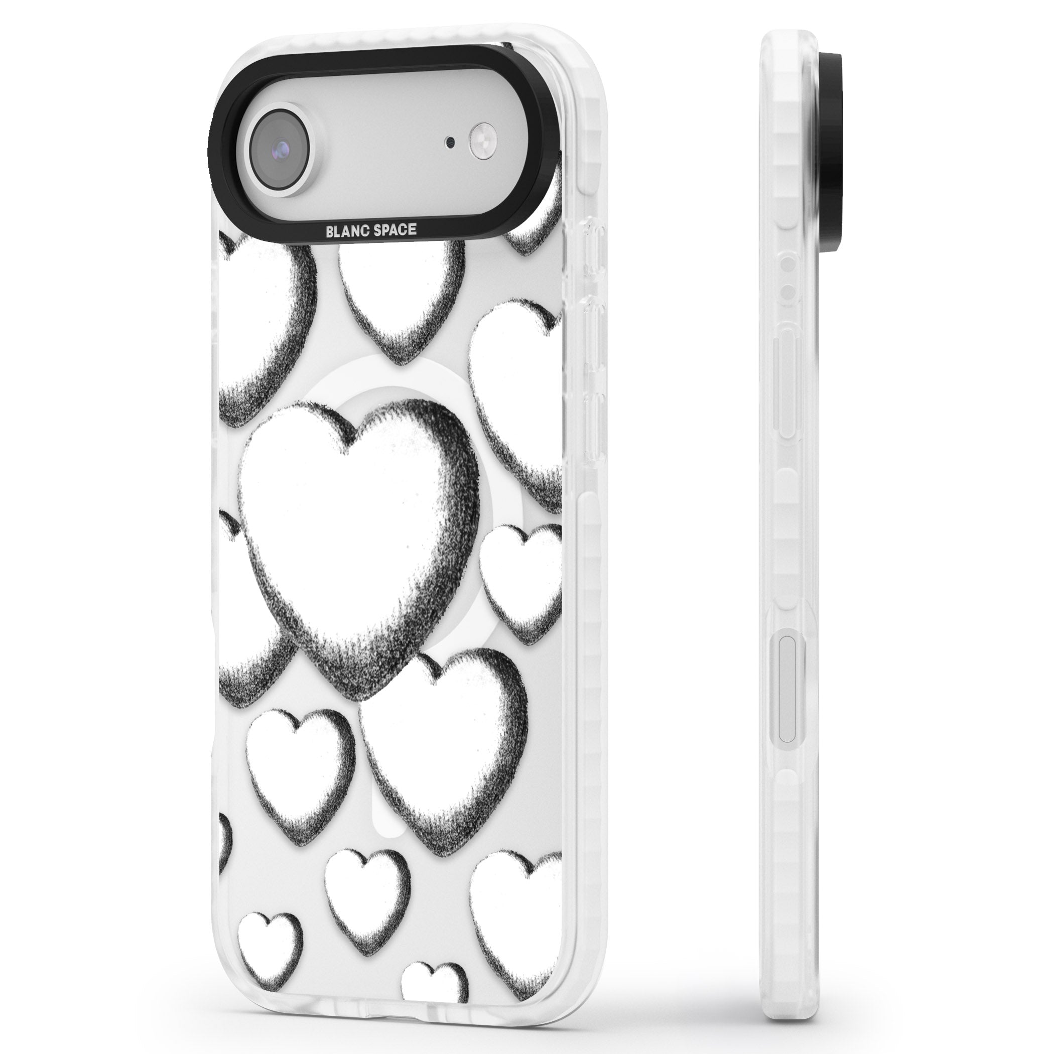 Hand Drawn Hearts iPhone 17 Air Impact Pro Clear Phone Case Side Profile