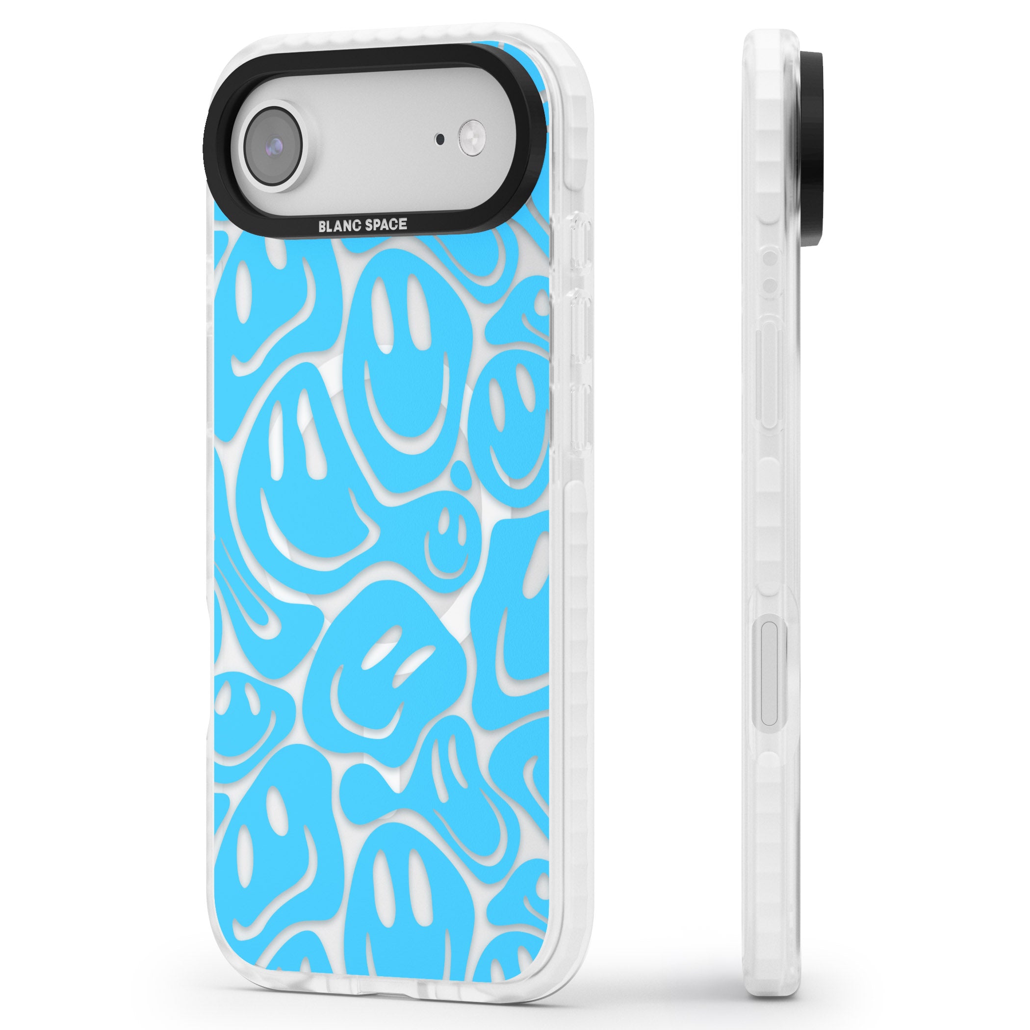 Blue Acid Faces iPhone 17 Air Impact Pro Clear Phone Case Side Profile