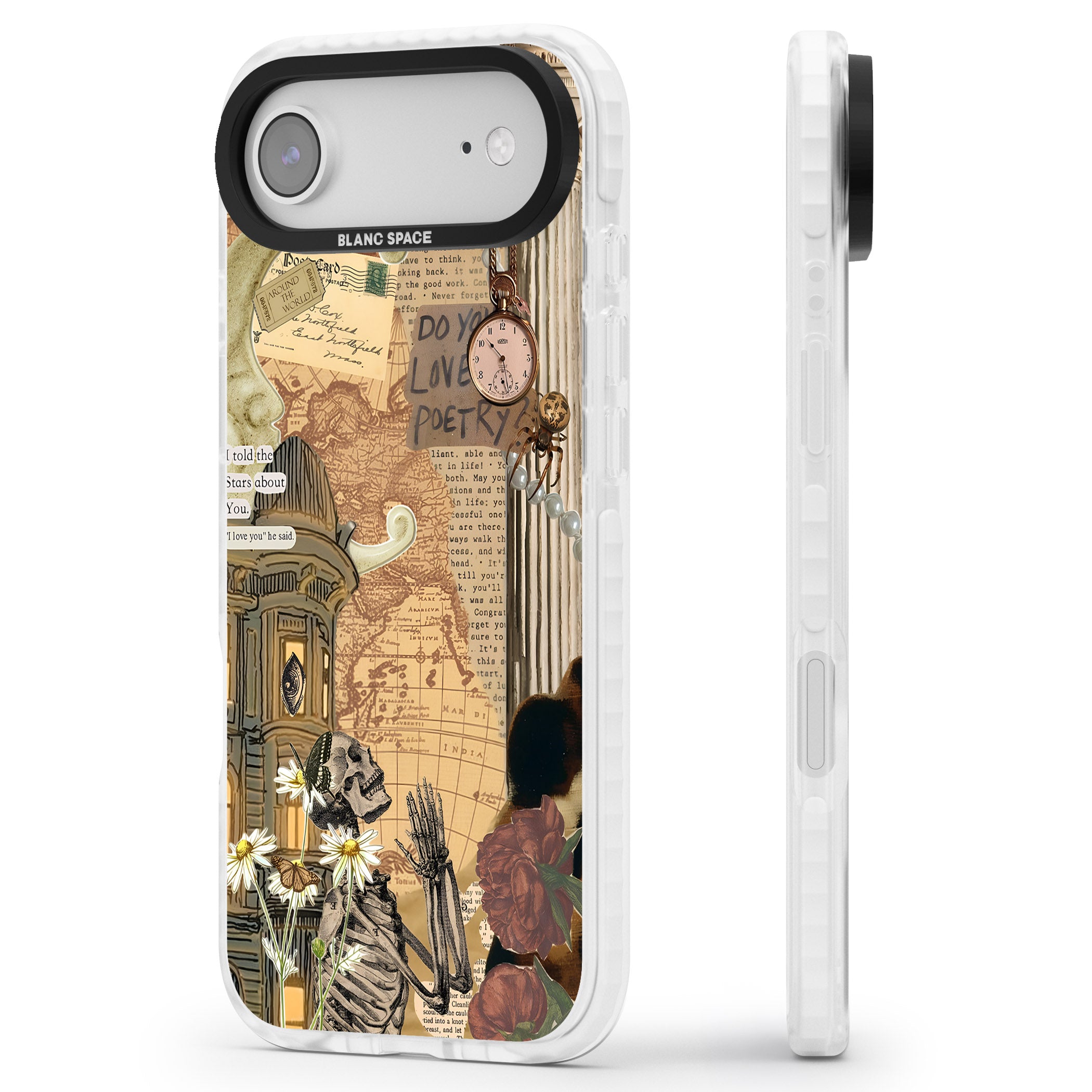 Skeleton Poetry iPhone 17 Air Impact Pro Clear Phone Case Side Profile