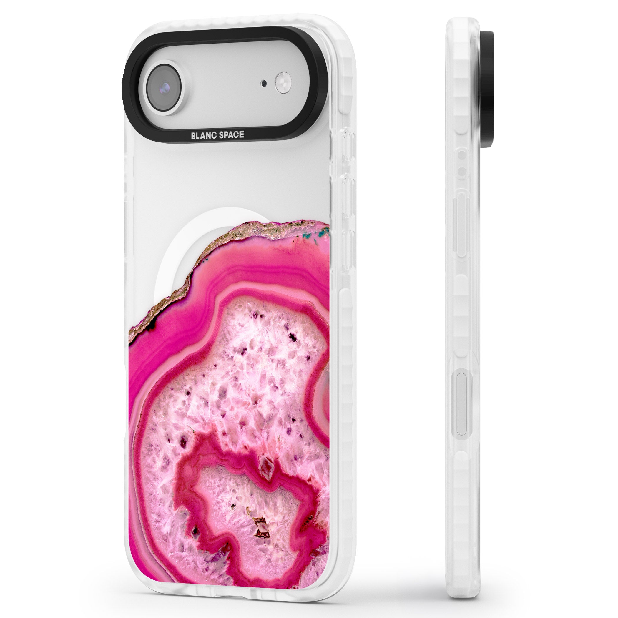 Pink Geode Crystal iPhone 17 Air Impact Pro Clear Phone Case Side Profile