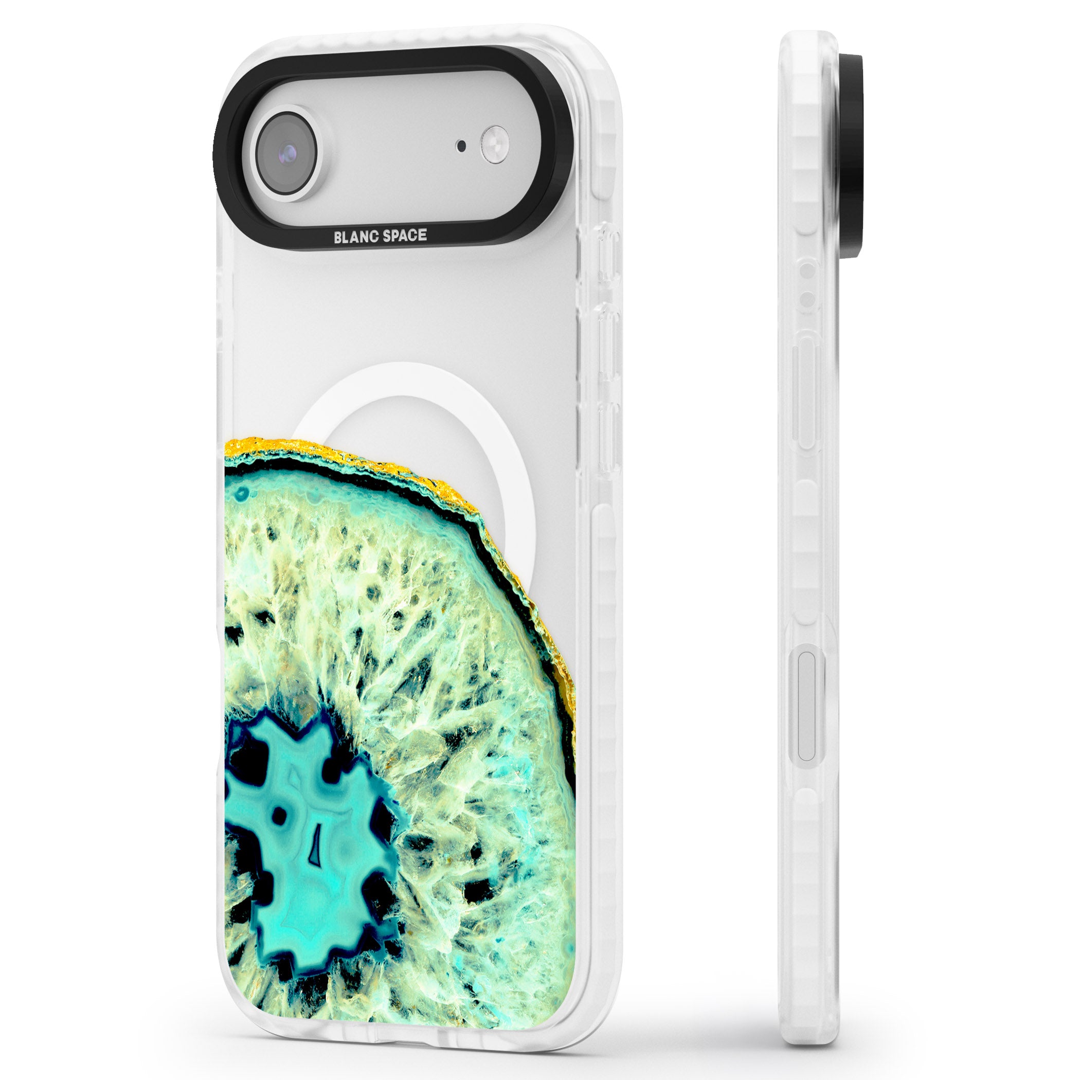 Turquoise Geode Crystal iPhone 17 Air Impact Pro Clear Phone Case Side Profile