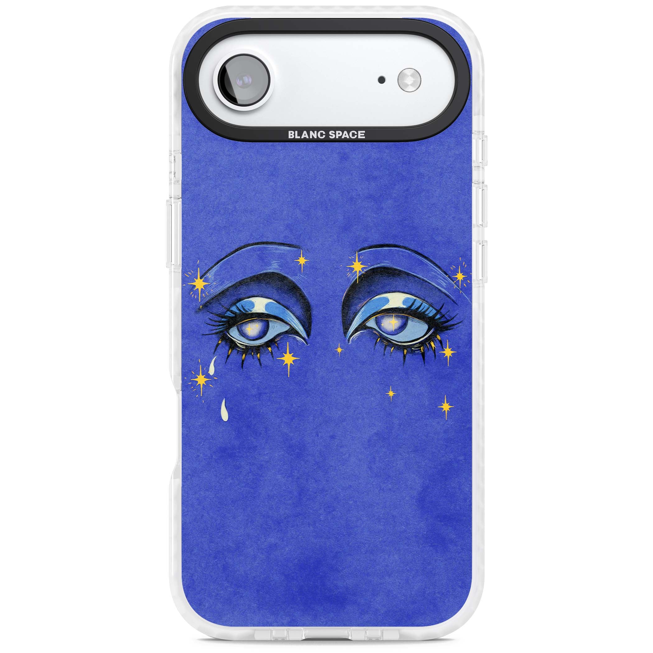 Blue Mystic Eyes celestial iPhone case featuring hand drawn blue mystical eyes, golden stars and a painted tear on indigo | Impact Magsafe case for iPhone Air