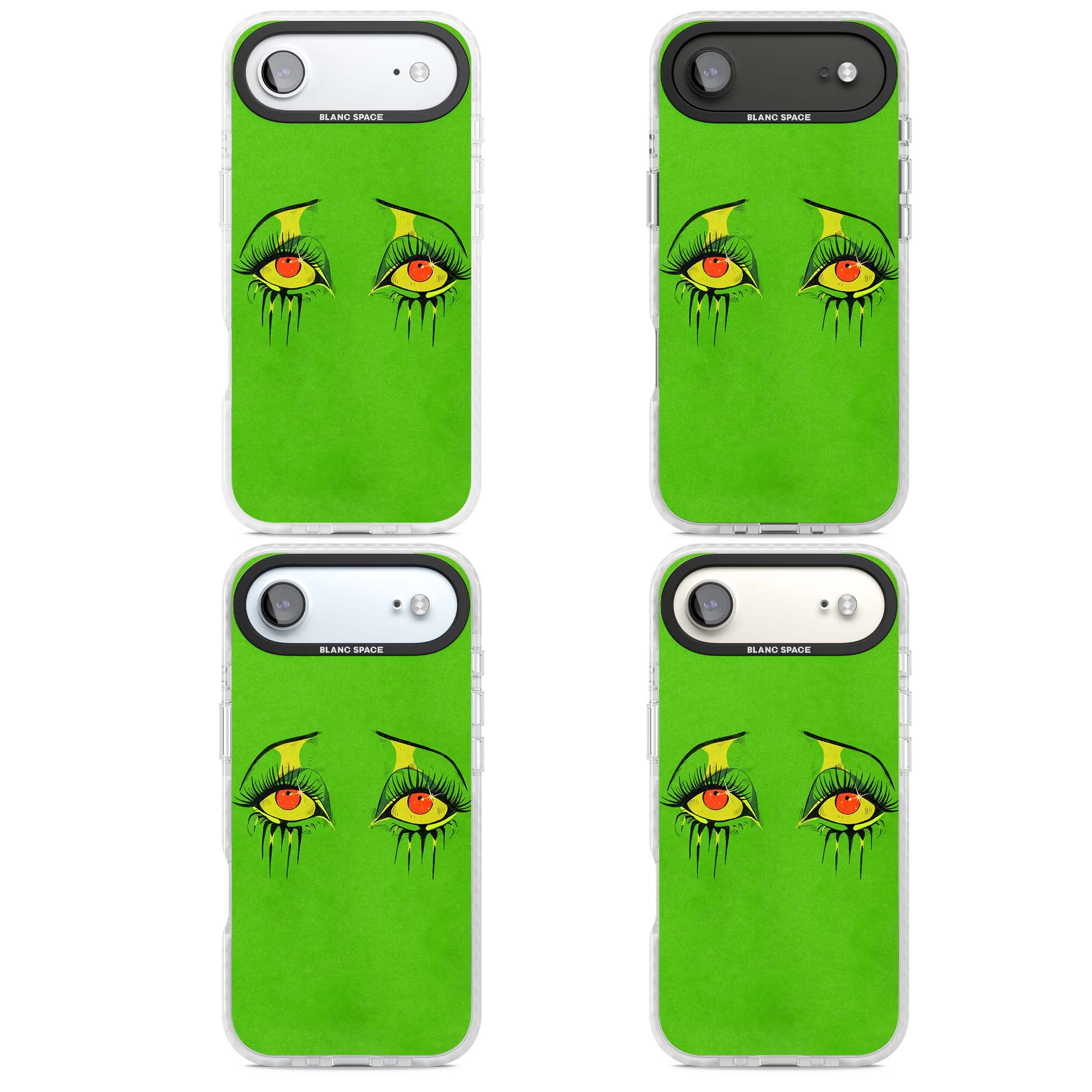 Green Enchanted Eyes psychedelic art iPhone case featuring hand-drawn dripping eyes on neon green background | Impact Magsafe case for iPhone Air